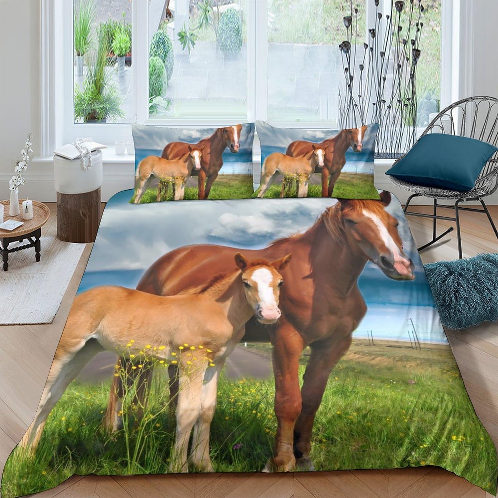 Ctjqhvkz Style-10 3D Printed Brown Horse Fitted Sheet Microfiber Soft Grassland Foal Mattress Cover Anti-Slip Machine Washable For Bedroom Decor Single（135X200cm）