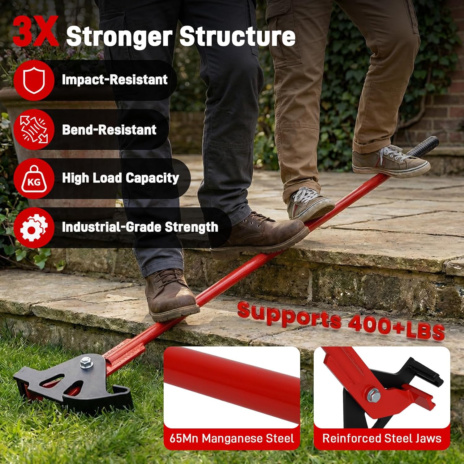Anrain Sapling Puller Tool, Heavy Duty Stand Up Tree Sapling Remover for Woody Stems 1/4″ to 1 3/8″, Reinforced Steel Jaws, Anti-Slip Handle, Land Clearing for Garden Yard Farm