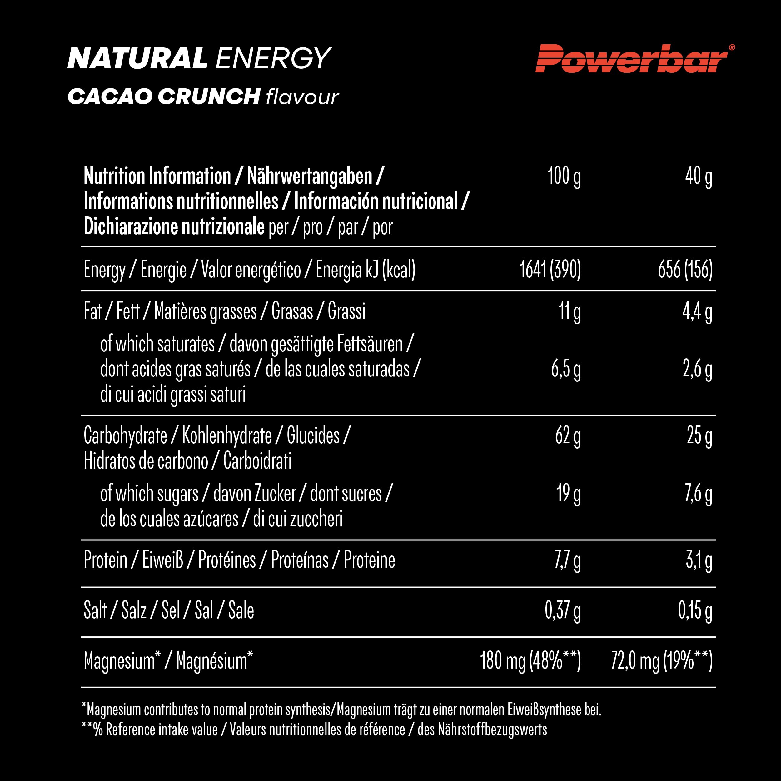 Powerbar - Natural Energy Cereal-Cacao Crunch - 18x40g - veganer Kohlenhydrat Energie Riegel - Magnesium - palmölfrei