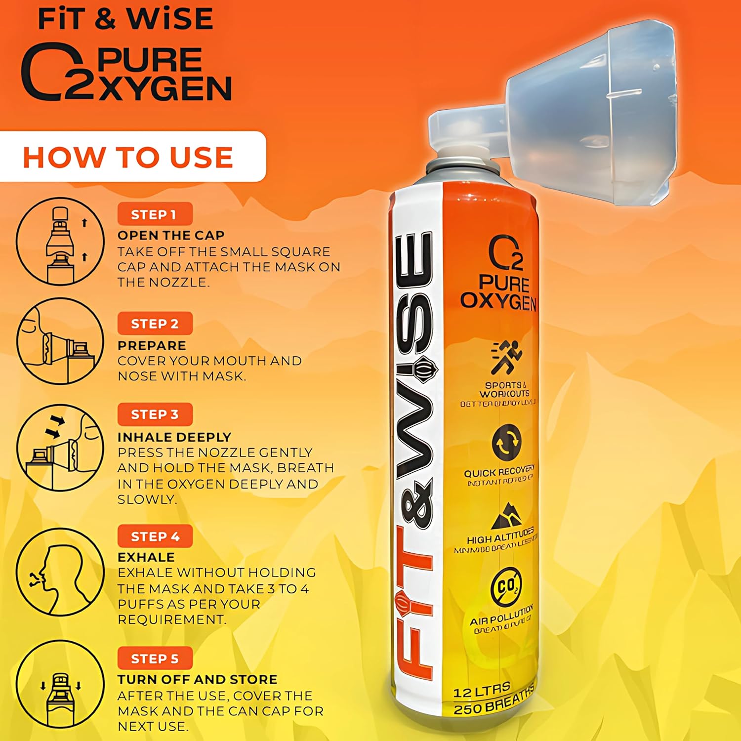 Fit&Wise Portable Oxygen Can 12 L | Enrich Wellness with pure oxygen | Emergency Oxygen Recovery | Essential for High Pollution, Altitude Challenges, and Fitness & Sports Activities Fit&Wise Portable Oxygen Can 12 L | Enrich Wellness with pure oxygen | Emergency Oxygen Recovery | Essential for High Pollution, Altitude Challenges, and Fitness & Sports Activities