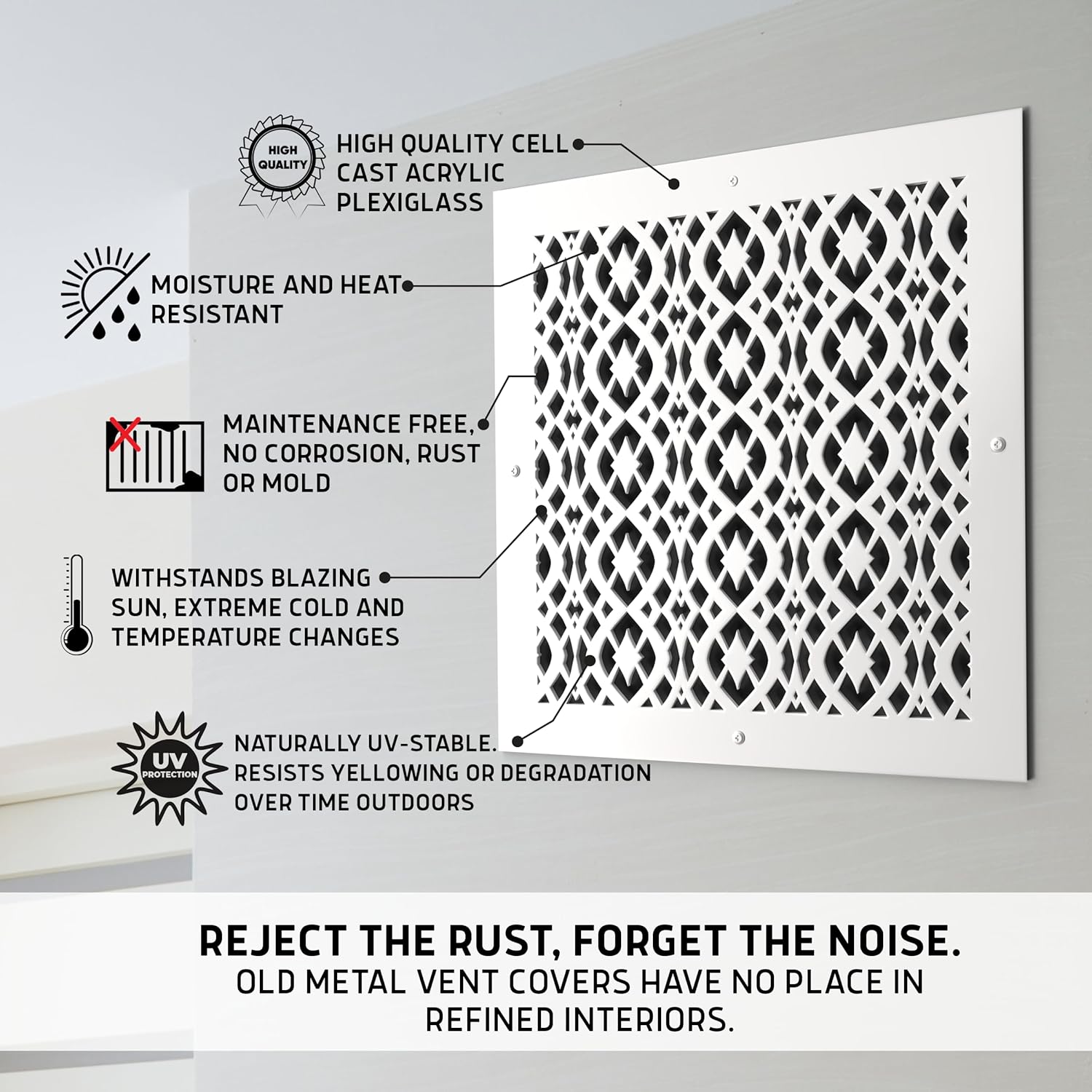 SABA Home Decor Air Vent Cover Grille - Acrylic Fiberglass 14 x 14 Duct Opening (16 x 16 Overall) White Finish Decorative Register Covers for Walls and Ceilings, Charlotte (14 x 14, White)