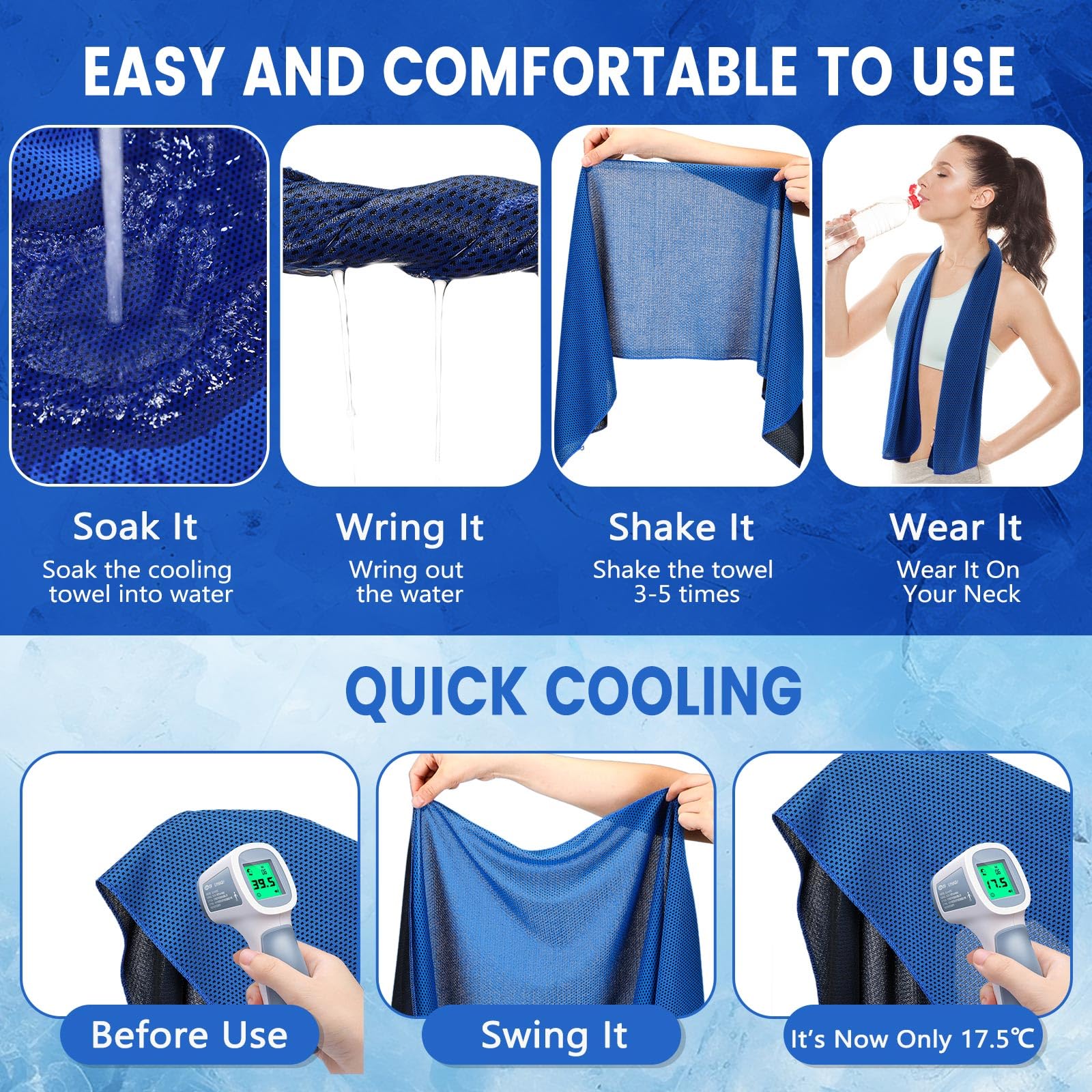 Confezione da 1000 Asciugamani rinfrescanti,Grandi,Traspiranti,per Sport e Clima Caldo,Ideali per rinfrescare Il Collo,Perfetti per allenamenti in Palestra e Come Regalo per la Squadra (Blu Scuro).