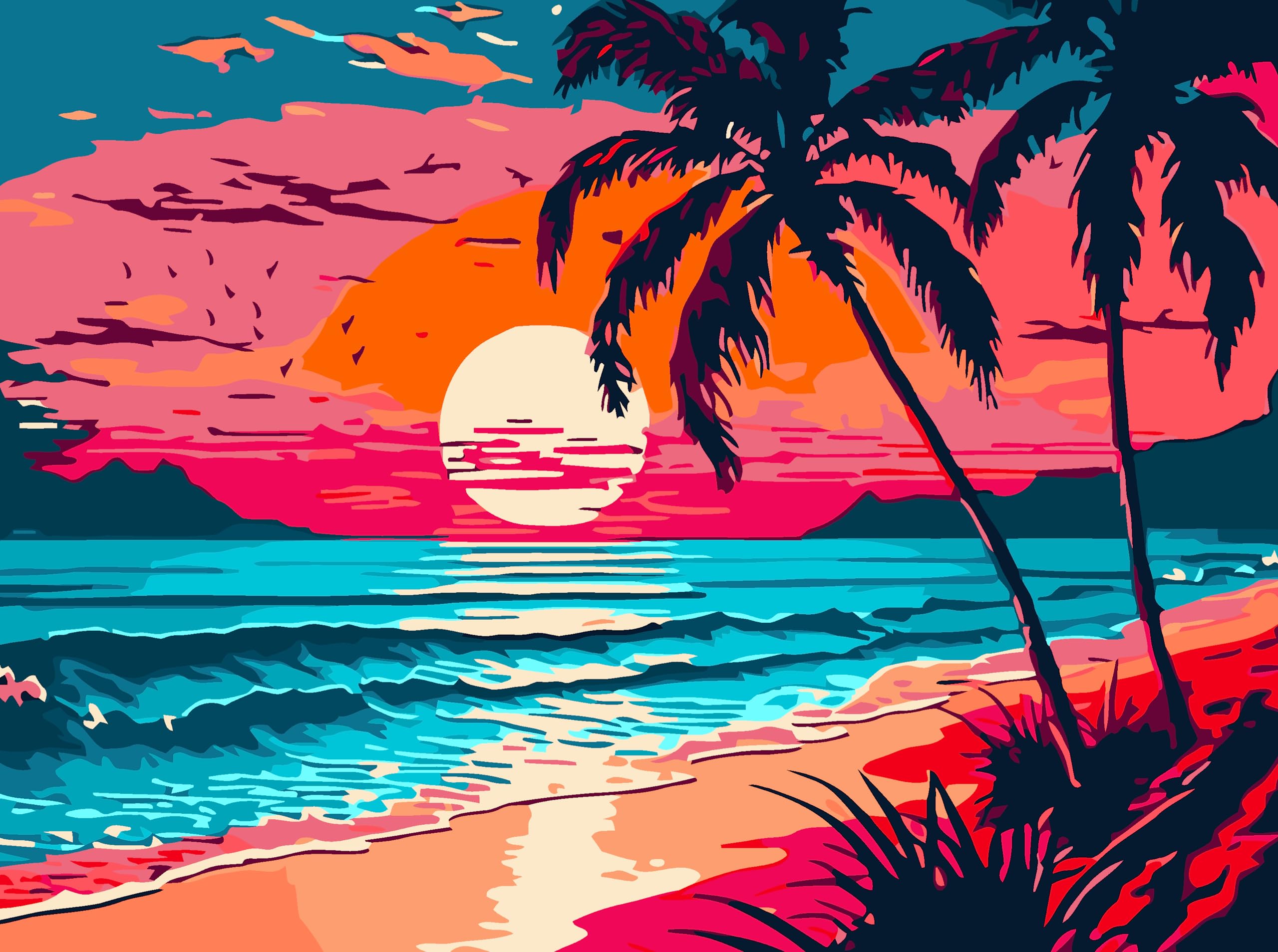 LWZAYS Paint by Number for Adults, Easy Paint by Numbers for Beginne, Beach Acrylic Watercolor Paint by Number, DIY Oil Painting for Home Wall Decor Gift 12"x16"in.