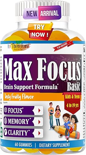 Max Focus Basic - Suplemento de refuerzo cerebral para niños con Omega 3 6 9 + DHA, vitamina C, suplementos cerebrales para memoria y concentración,