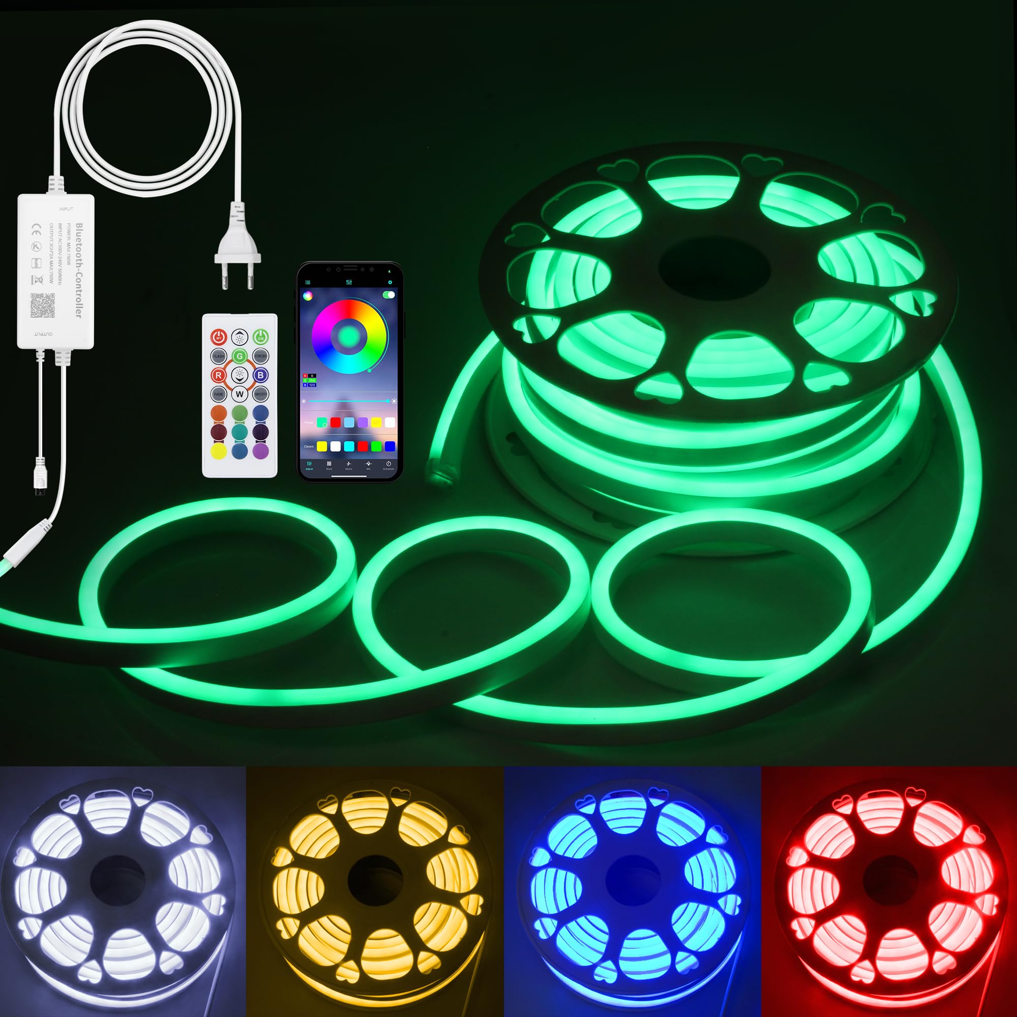 ALITOVE Striscia LED RGB 230 V Dimmerabile 15 M Striscia LED Neon 80 LED/m Striscia LED Esterna Impermeabile IP65 con 24 tasti Telecomando IR per decorazione interna ed esterna