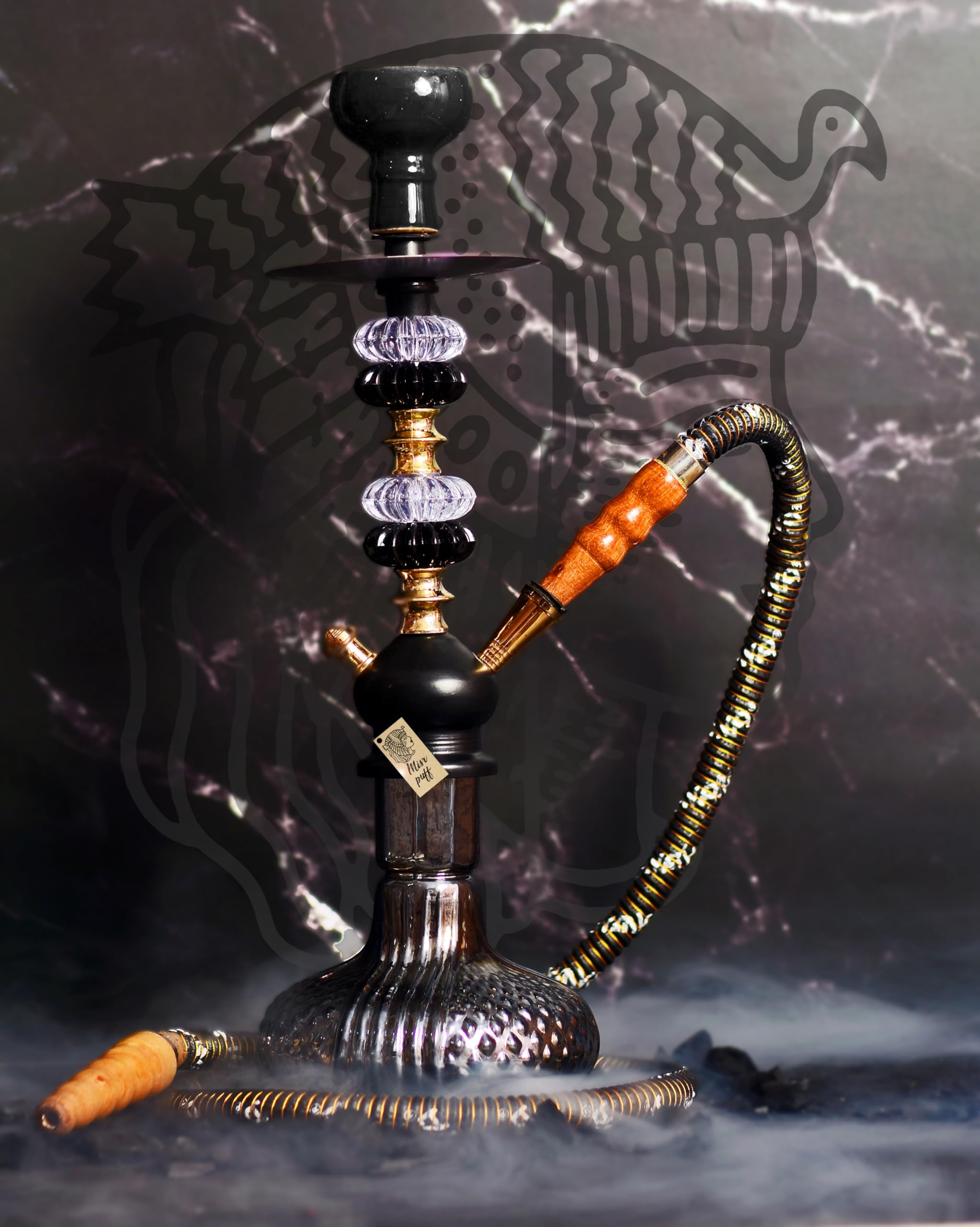 Russian Hookah, 40.6 cm Height, Black Glass with Crystal and Gold Accents-image-37