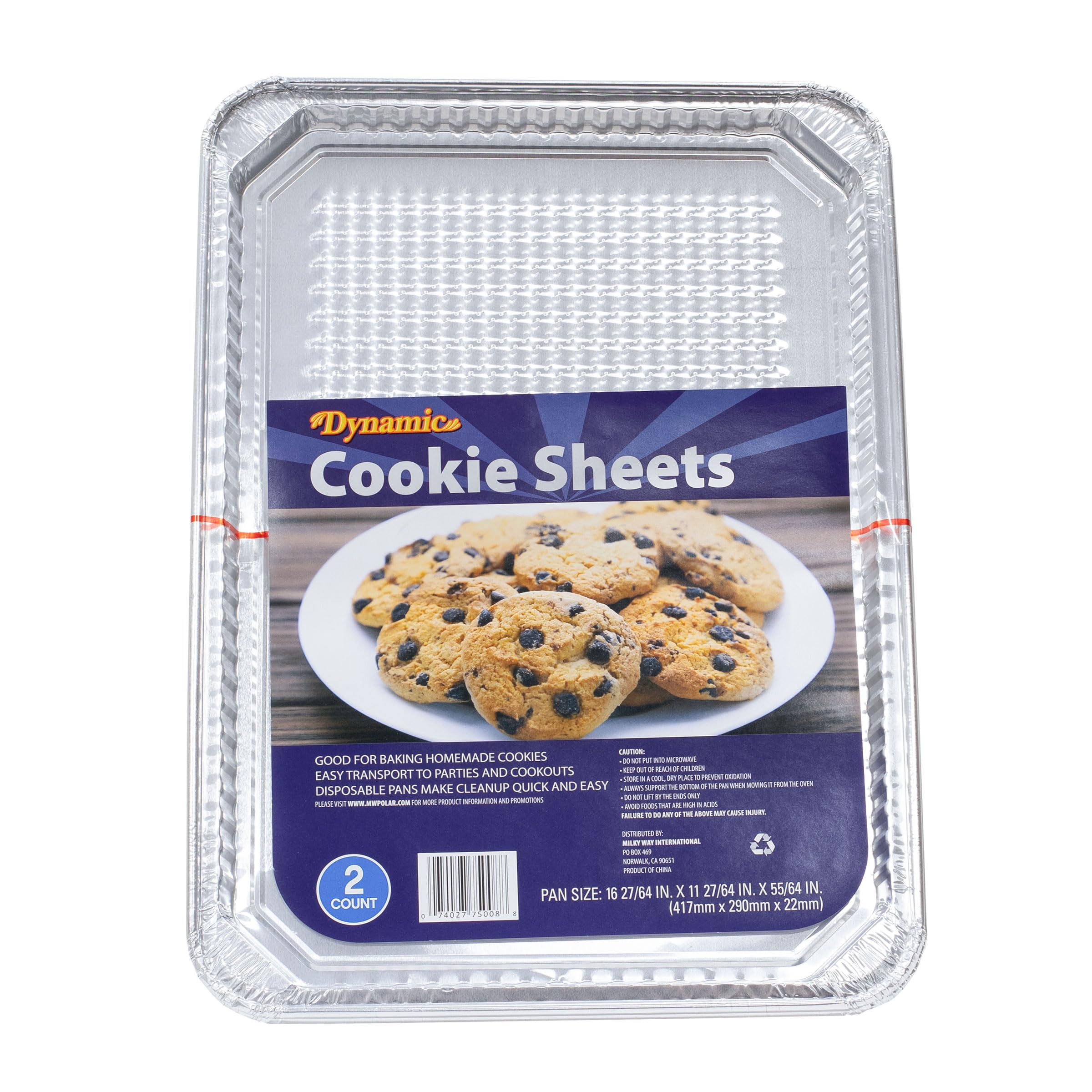 Dynamic Half Size Aluminum Cookie Sheets – Pack of 2, Tray Size 16.24” x 11.42” x 0.86“, Heavy Duty, Disposable, Baking, Even Heat Distribution, Oven & Freezer Safe, Easy Clean-Up