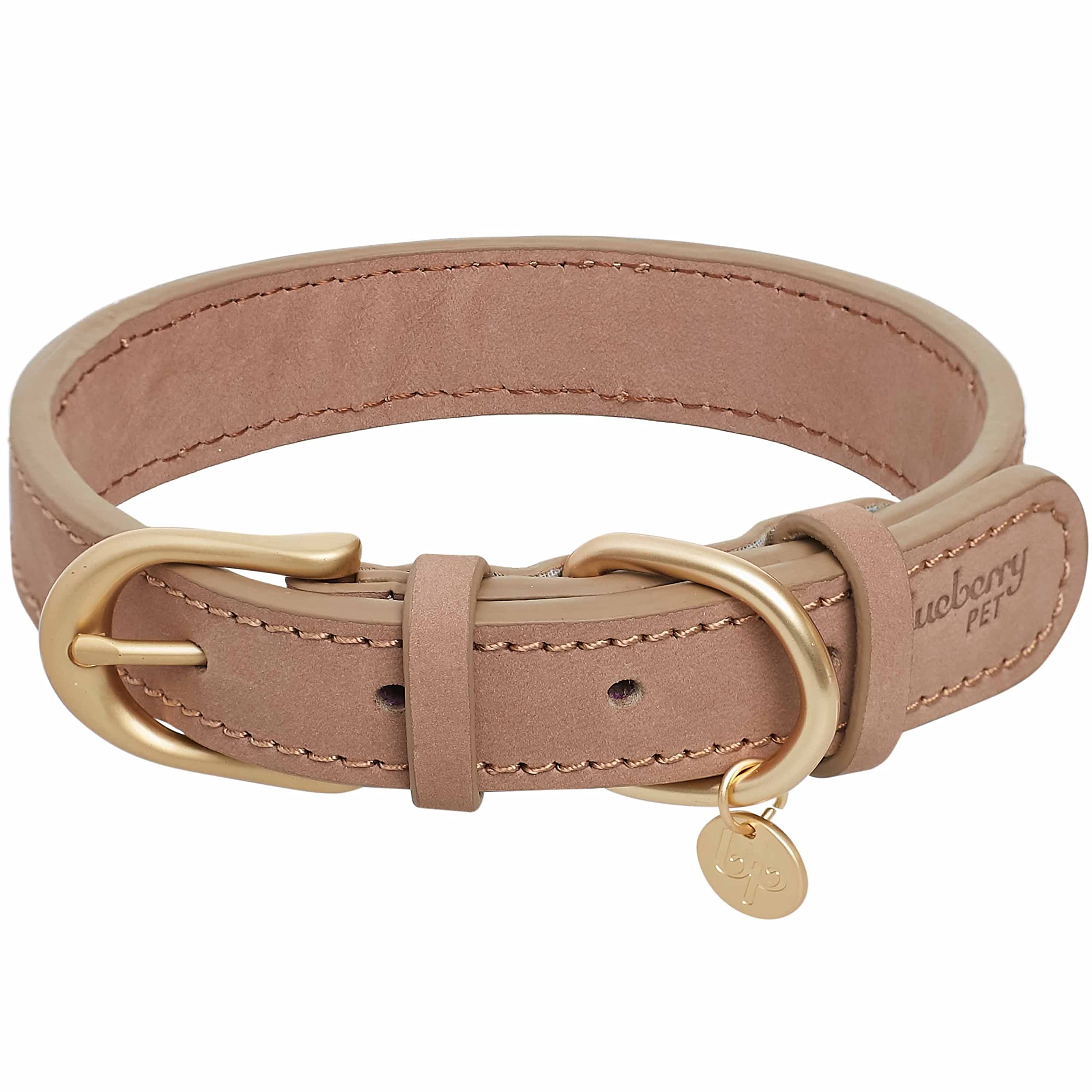 Blueberry Pet Soft & Comfy Genuine Full Grain Leather Adjustable Dog Collar - Beige, Small, Neck 12"-15"