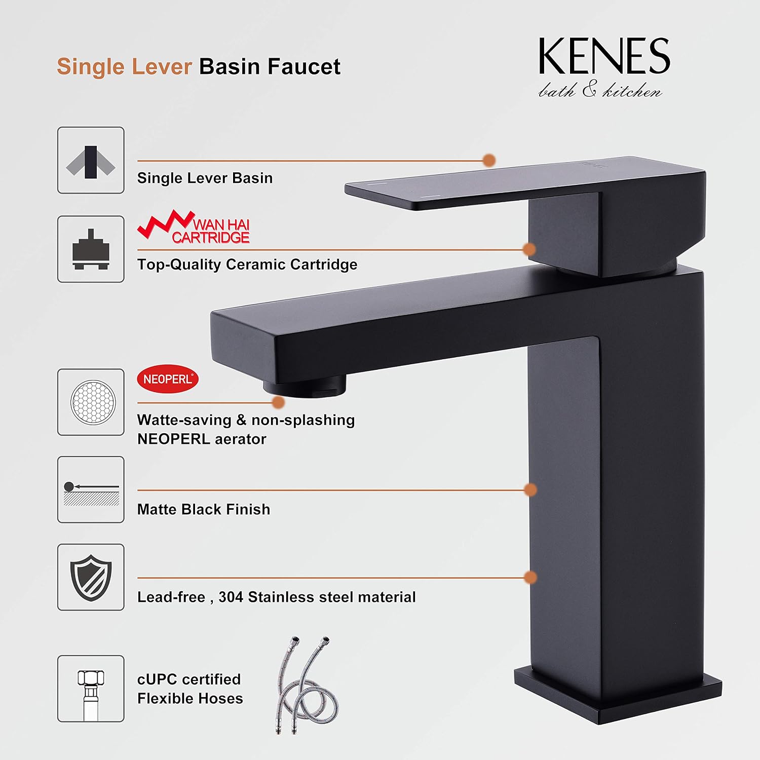 Flаѕh Dеаlѕ - 50% оƒƒ KENES Matte Black Single Handle Bathroom Sink Faucet, Stainless Steel Faucet for Bathroom Sink, with Pop Up Drain Stopper & Water Supply Hoses LJ-9031-2