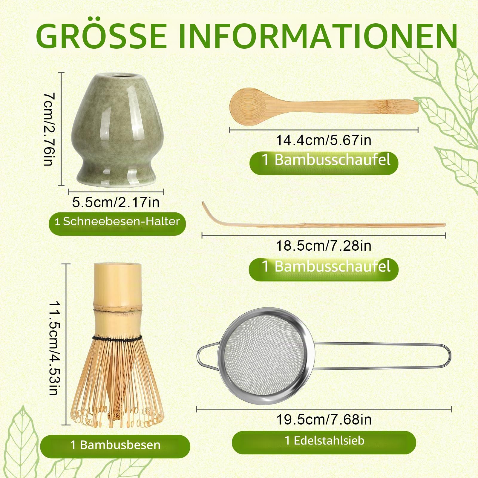 Matcha Schneebesen Set, 5 Stück mit Bambus Matcha Schneebesen, Keramik Chasen Halter, Pulver Starter Sieb, Bambus Schaufel, Löffel, Matcha Tee Herstellung Werkzeuge für Starter Matcha Liebhaber