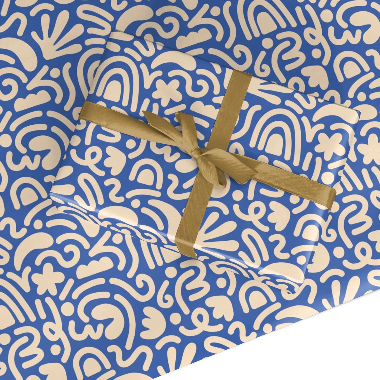 Abstract Wrapping Paper – Gift Wrap with Modern Blue & Cream Pattern – For Men, Women – For Birthday, Anniversary, Wedding – by Dyefor - 3 Sheets (50cm x 65cm each)