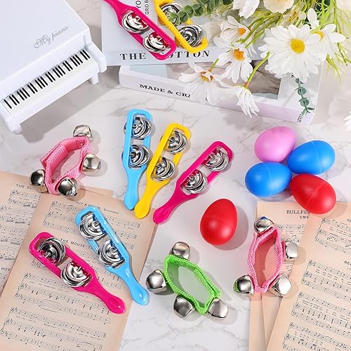 Miniatura 6 de 72 piezas de cesta de Pascua a granel para niños, incluye 24 cocteleras de huevos, 24 muñequeras, 24 platillos de pandereta para instrumentos