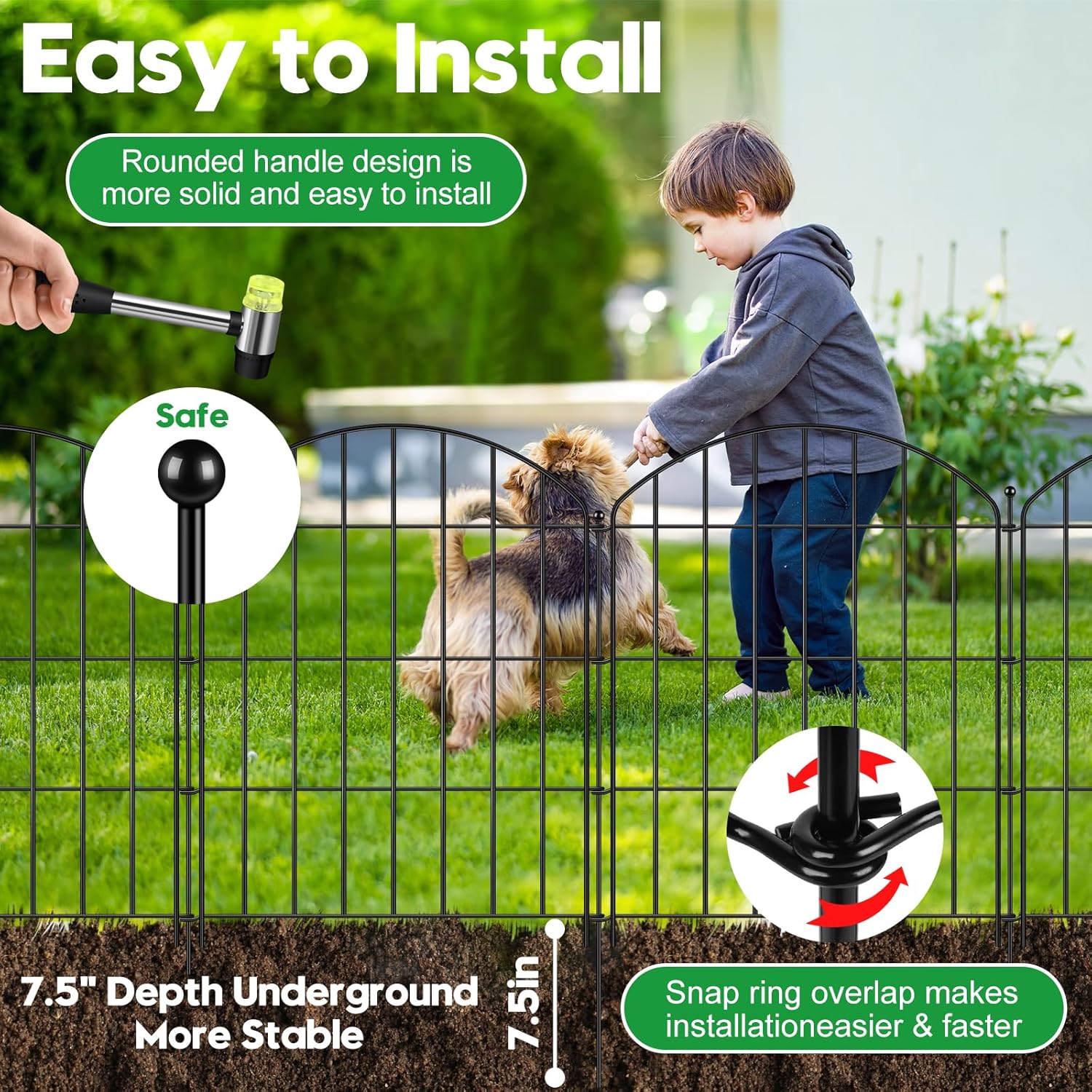 Condition photo showing New/Like New for decorative garden fence 24in (h) x16ft (l), arched rustproof metal no dig fence for dogs & rabbit, ornamental animal barrier for flower beds, border panels fencing for yard & patio outdoor decor 10 panels-24in(h) x 16ft(l) without gate