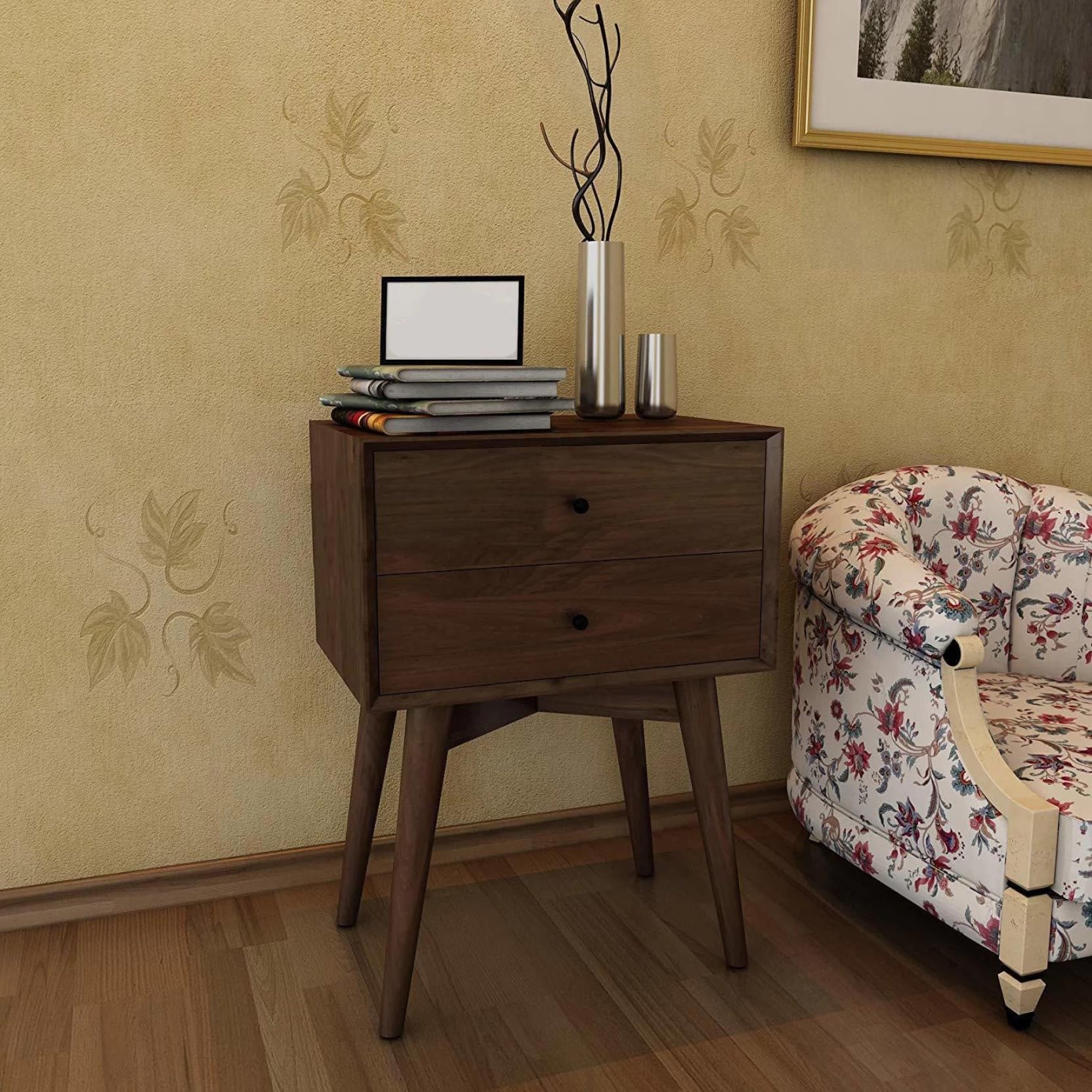 SHIKHA WOOD CRAFT Sheesham Wood Bedside Table with 2 Drawers Storage | Wooden Multipurpose Nightstand End Table Furniture for Living Room, Bedroom, Hotel, Home and Office (Walnut Brown Finish)-image-11