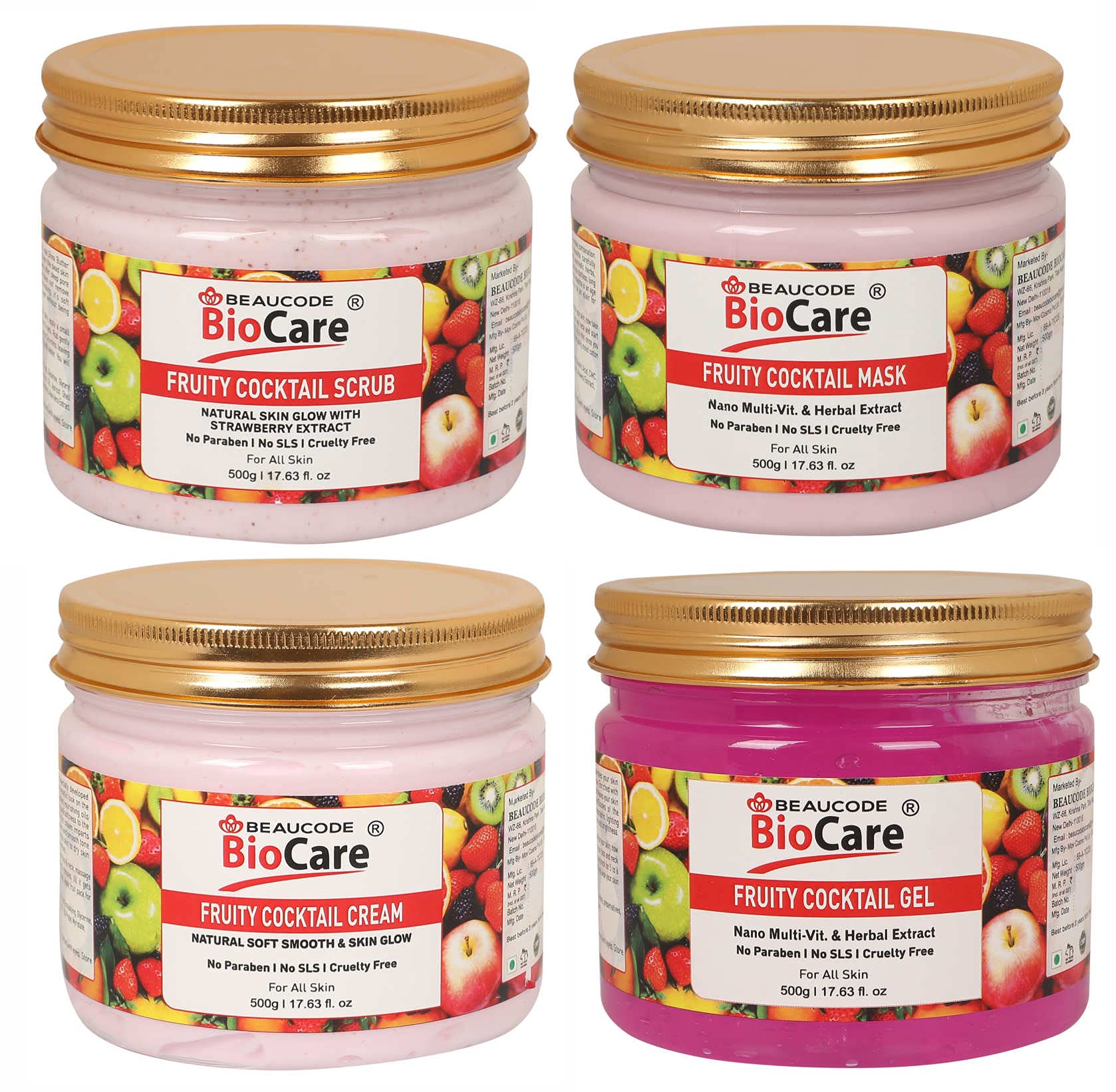 Skin Glow Fruit Cocktail Face And Body Cream || Mask || Gel & Scrub Facial Kit (Paraben|Sulfate & Cruelty Free) -500g (Pack of 4)