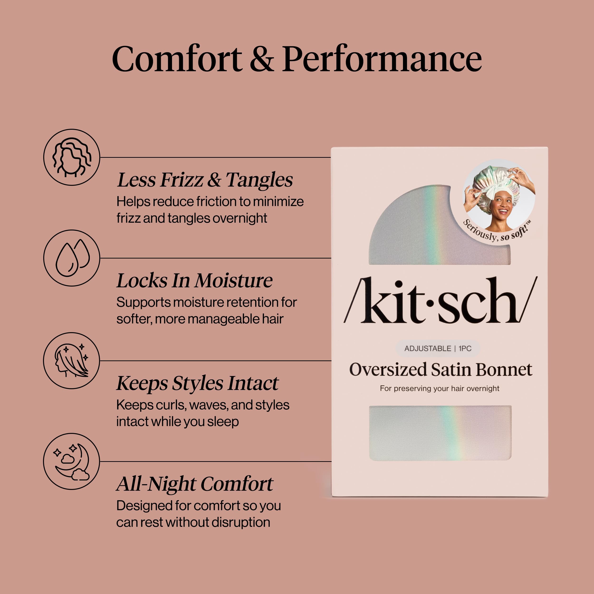 Kitsch Cuffia in raso XL per dormire, più morbida della seta, da donna, vestibilità sicura, cuffia da notte regolabile per capelli ricci e testurizzati, previene rotture, grovigli e diradamento, Aura