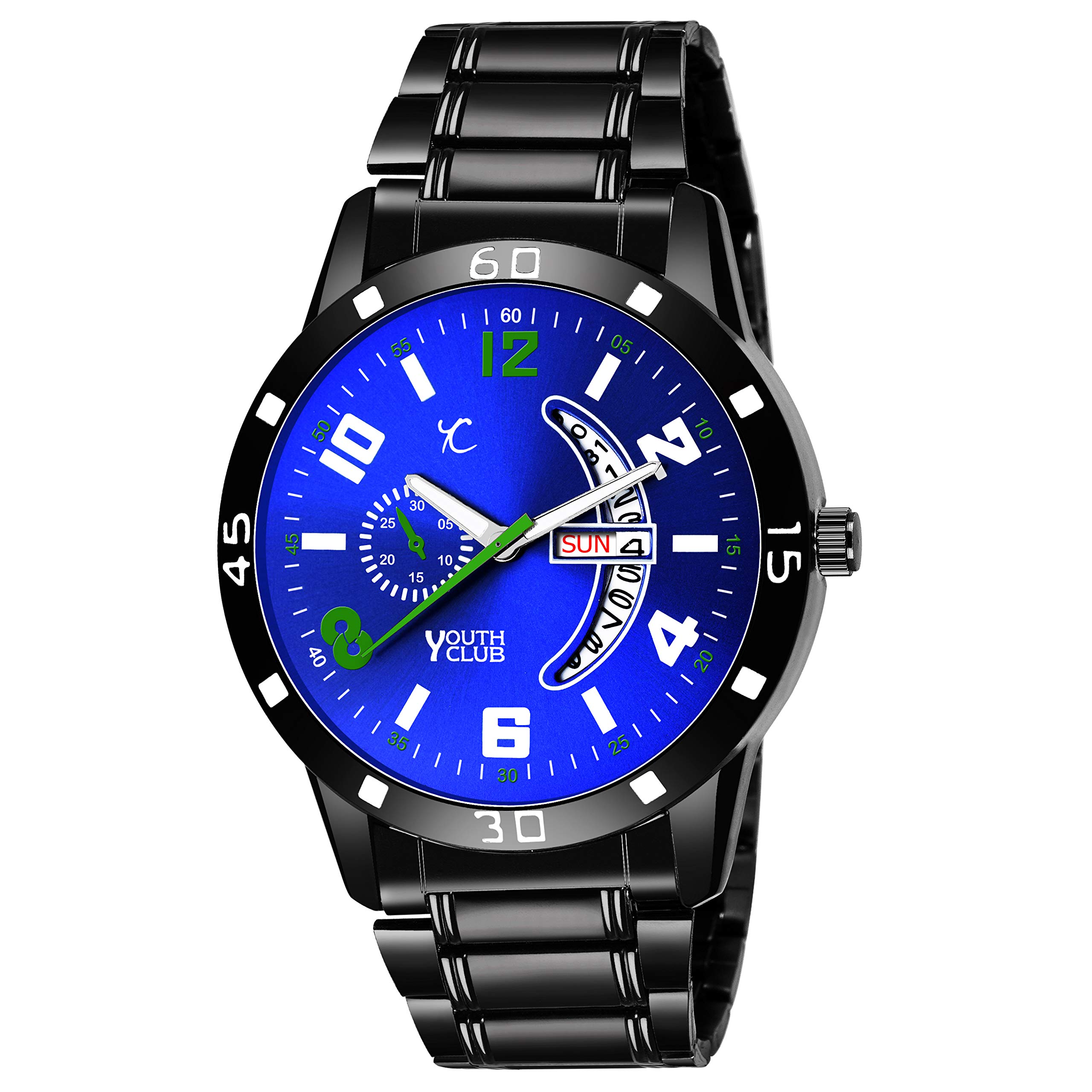Day and Date Series Matte Black Strap Analog Watch for Men, blue, strap