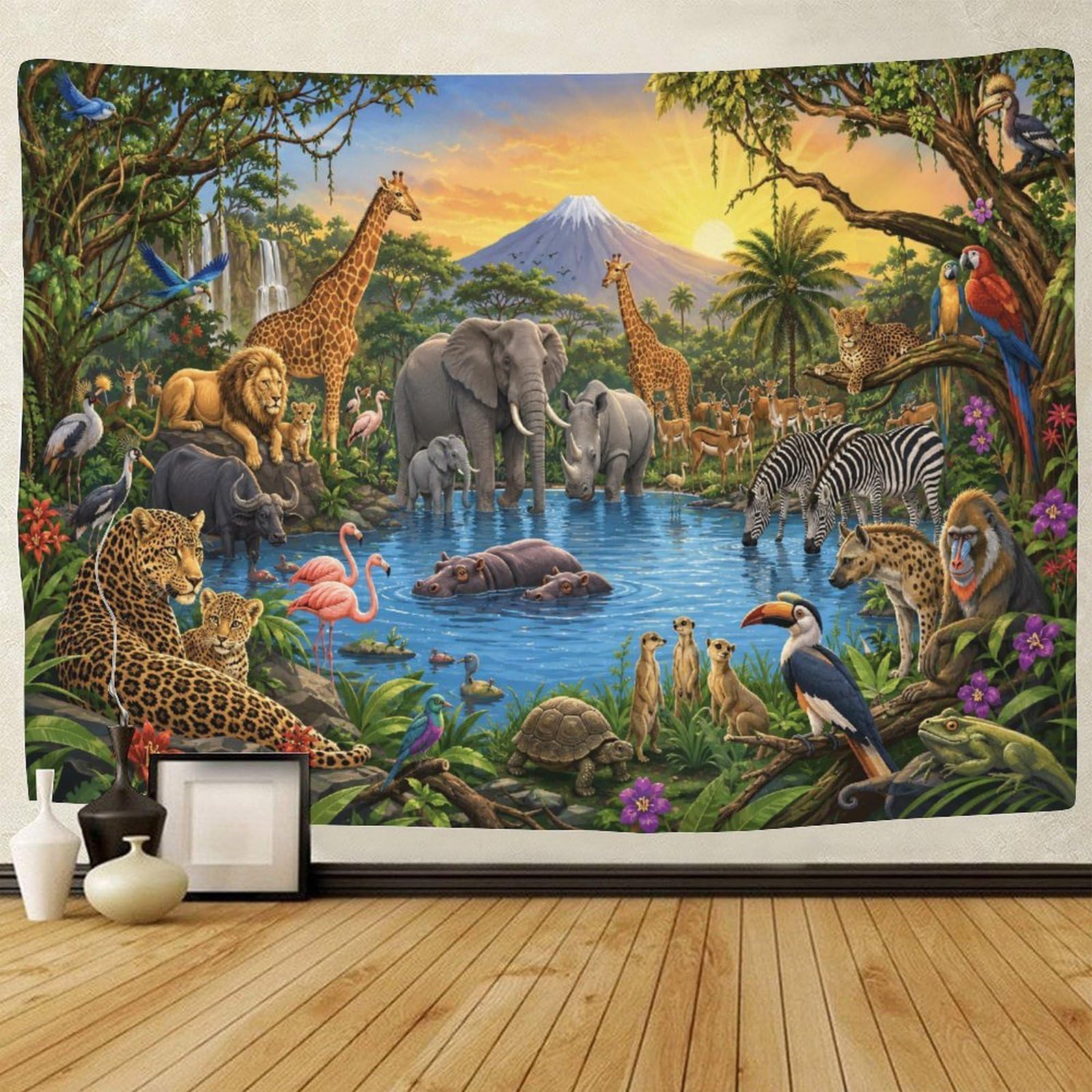 GPMNBCXZK African Savannah Wildlife Animals Wall Art Decor 3D Print Tapestry Wall Hanging Decor Tapestries Home Decoration Curtain Living Room College Dorm 180cmx230cm