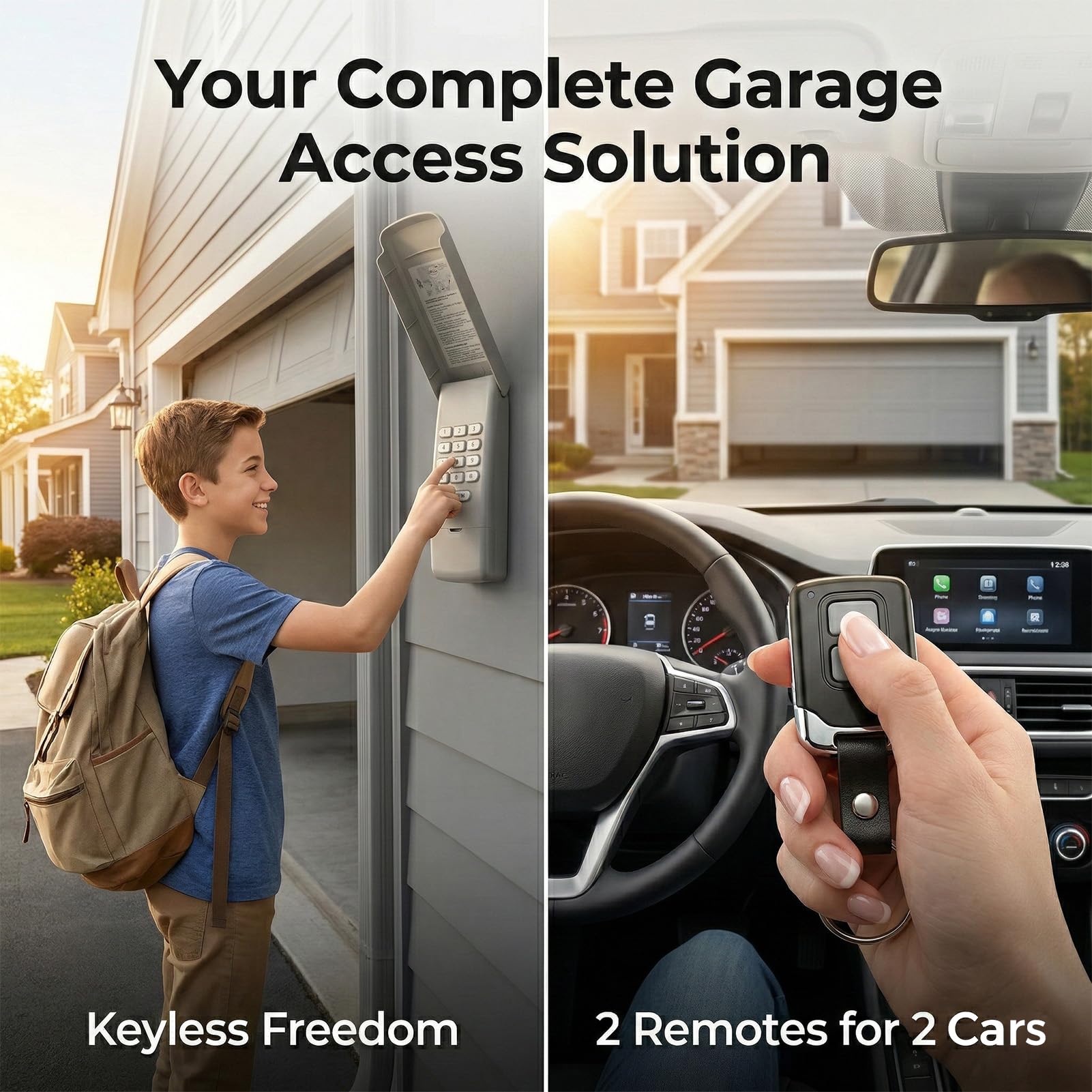 3-in-1 Universal Garage Door Opener Keypad with 2 Keychain Remote Compatible with Liftmaster Chamberlain Craftsman with Yellow Purple Red Orange Green Learn Button Replaces 877MAX 878MAX 893MAX 973LM — view 3