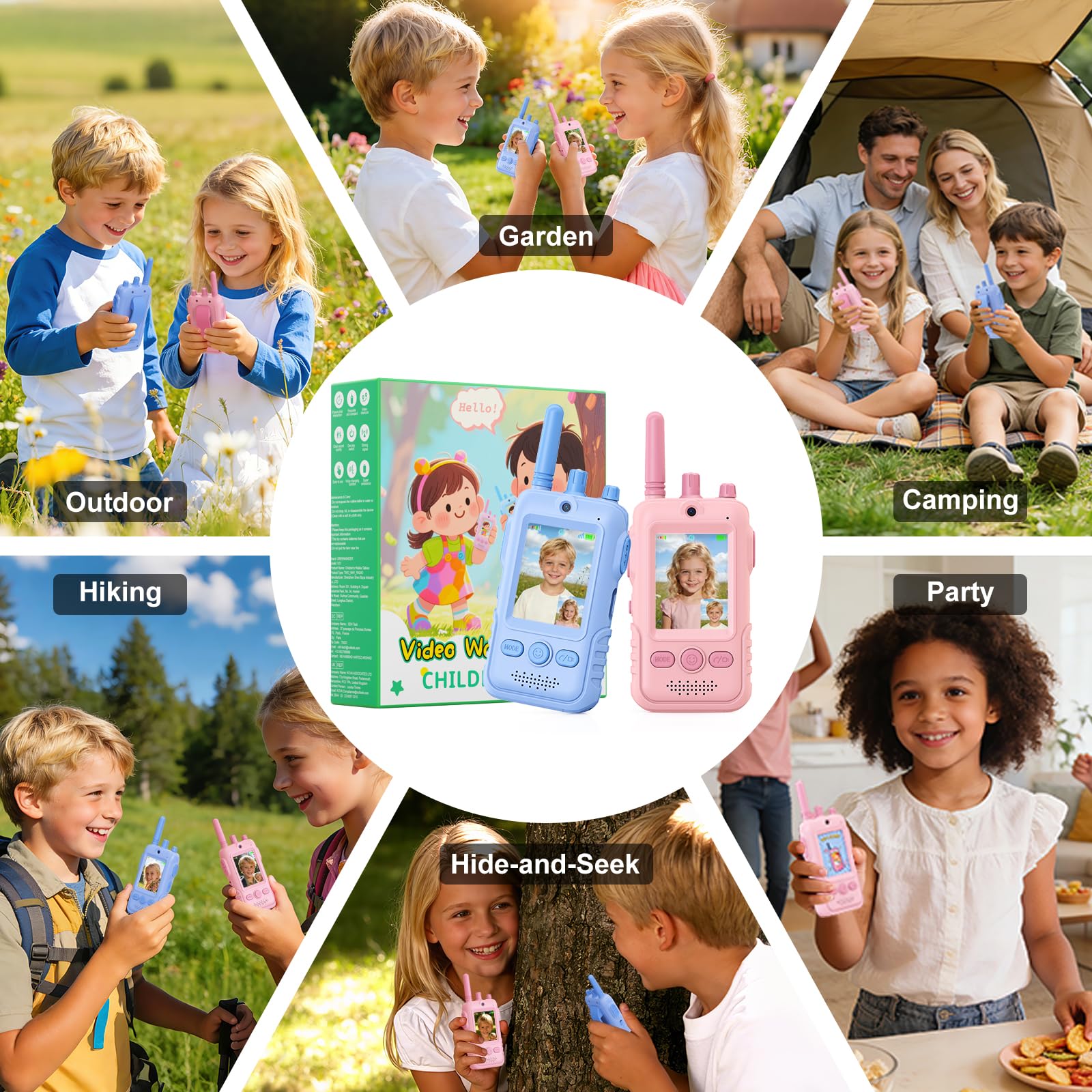 Video Walkie Talkie Bambini, 2 Walkie Talkie Ricaricabili con Display, Telecamera HD& Modificatore Vocale, Lunga Portata, Regalo per Bambini e Bambine dai 3 ai 12 Anni