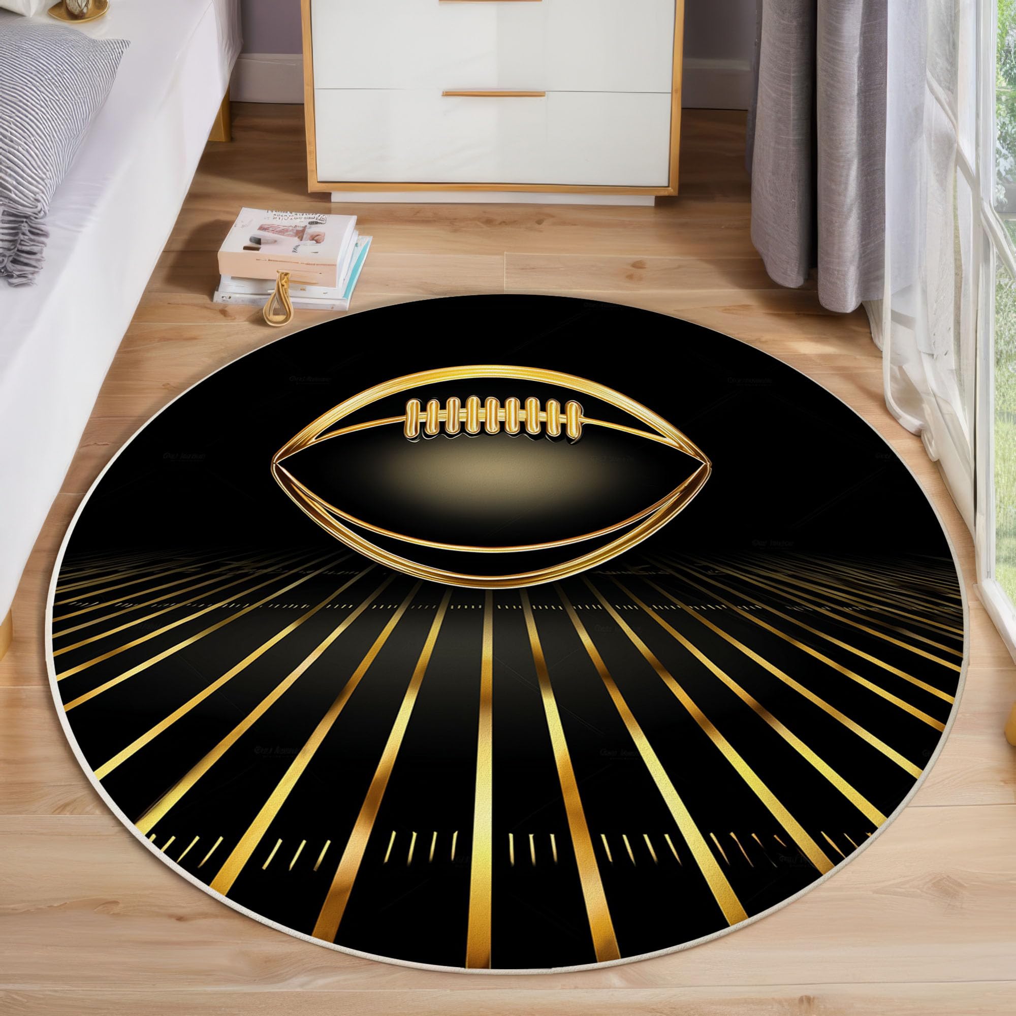 Moquette noir et or de football américain tapis rond 200 cm fin