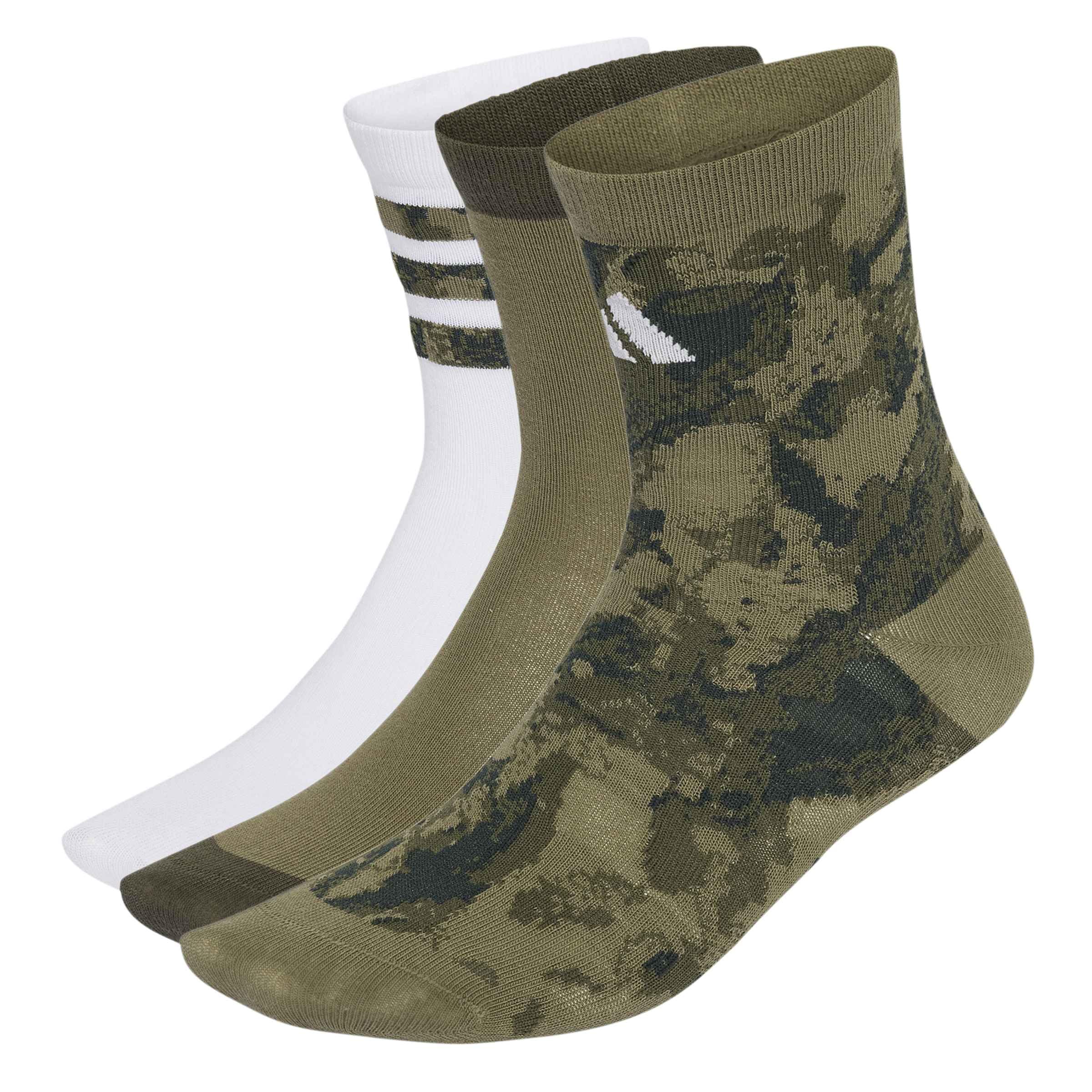 adidas Unisex Kids Youth Boys Camo Graphic 3Pp Socks Socks, olive strata/olive strata/white, S