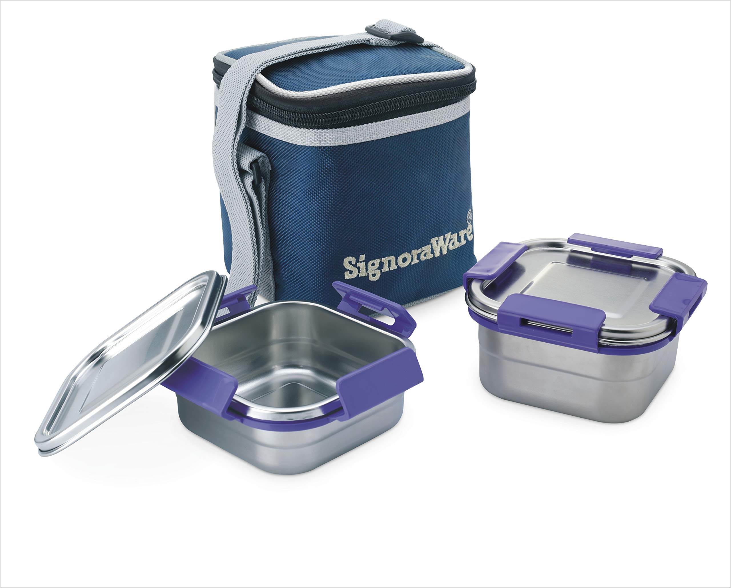 SignoraWare (500ml+350ml) Director Squarex Small Stainless Steel Lunch Box with Lock Clip Lids and Bag, BPA Free Plastic, Airtight Leak Proof Containers Boxes, Freezer Dishwasher Safe Boxes (Violet) (B08CTP3N7V) Amazon Price History, Amazon Price Tracker