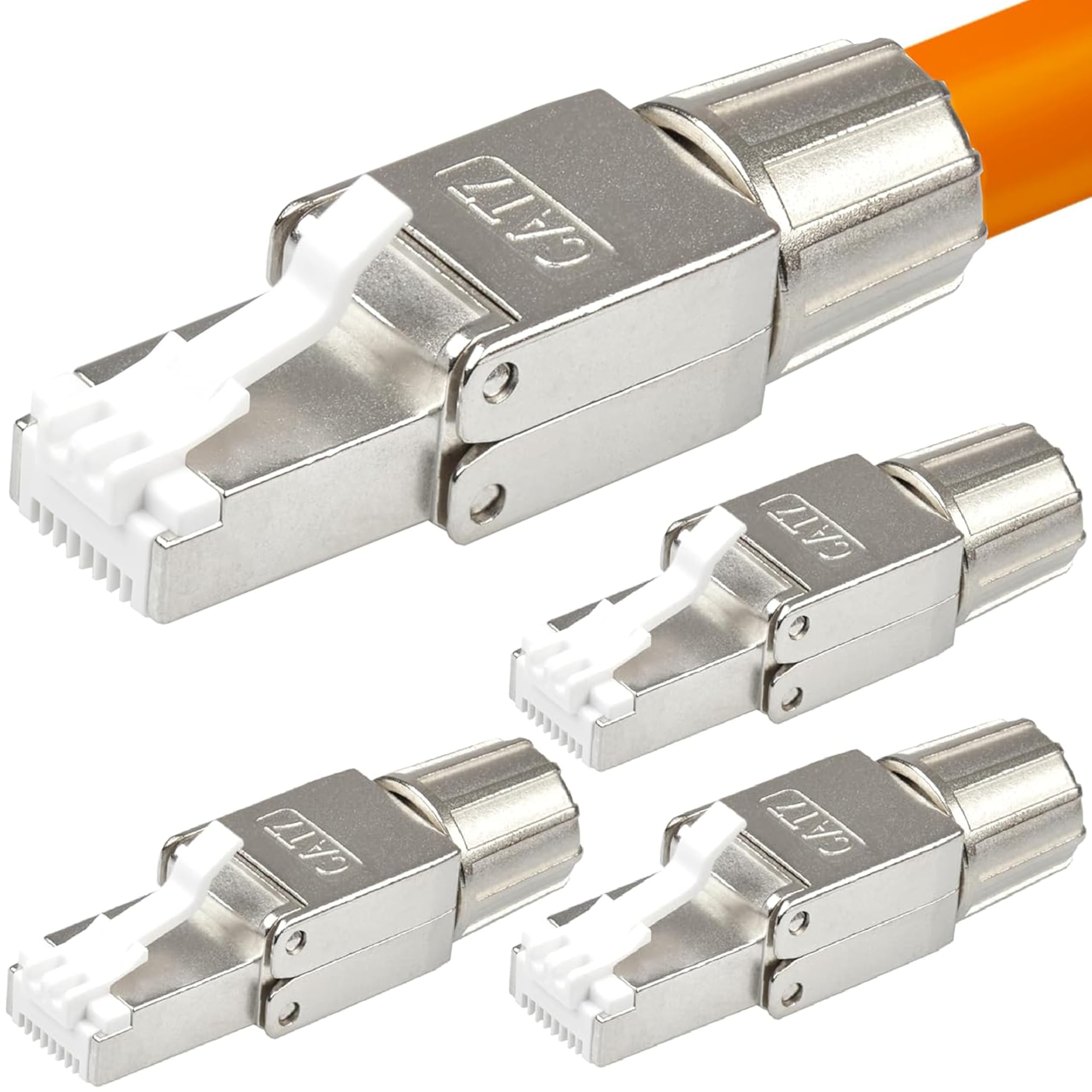 4x RJ45 Stecker CAT 7 werkzeuglos 10 GBit/s 600 MHz Netzwerkstecker geschirmt PoE für CAT8 CAT7A CAT7 CAT6A Verlegekabel Netzwerkkabel Installationskabel AWG 22-24 LAN Kabel vergoldete Kontakte