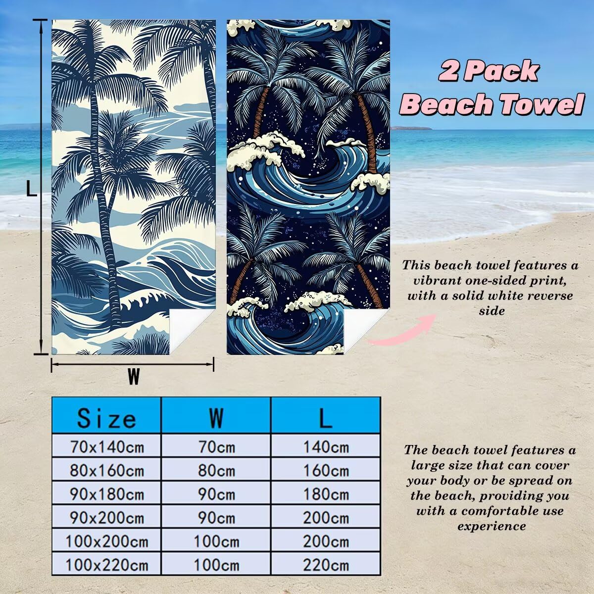 Ręcznik plażowy z mikrofibry, duży ręcznik plażowy 100 x 200 cm 2 sztuki, ręcznik gimnastyczny mężczyźni kobiety odporne na piasek ręczniki plażowe szybkoschnące ręczniki z mikrofibry akcesoria