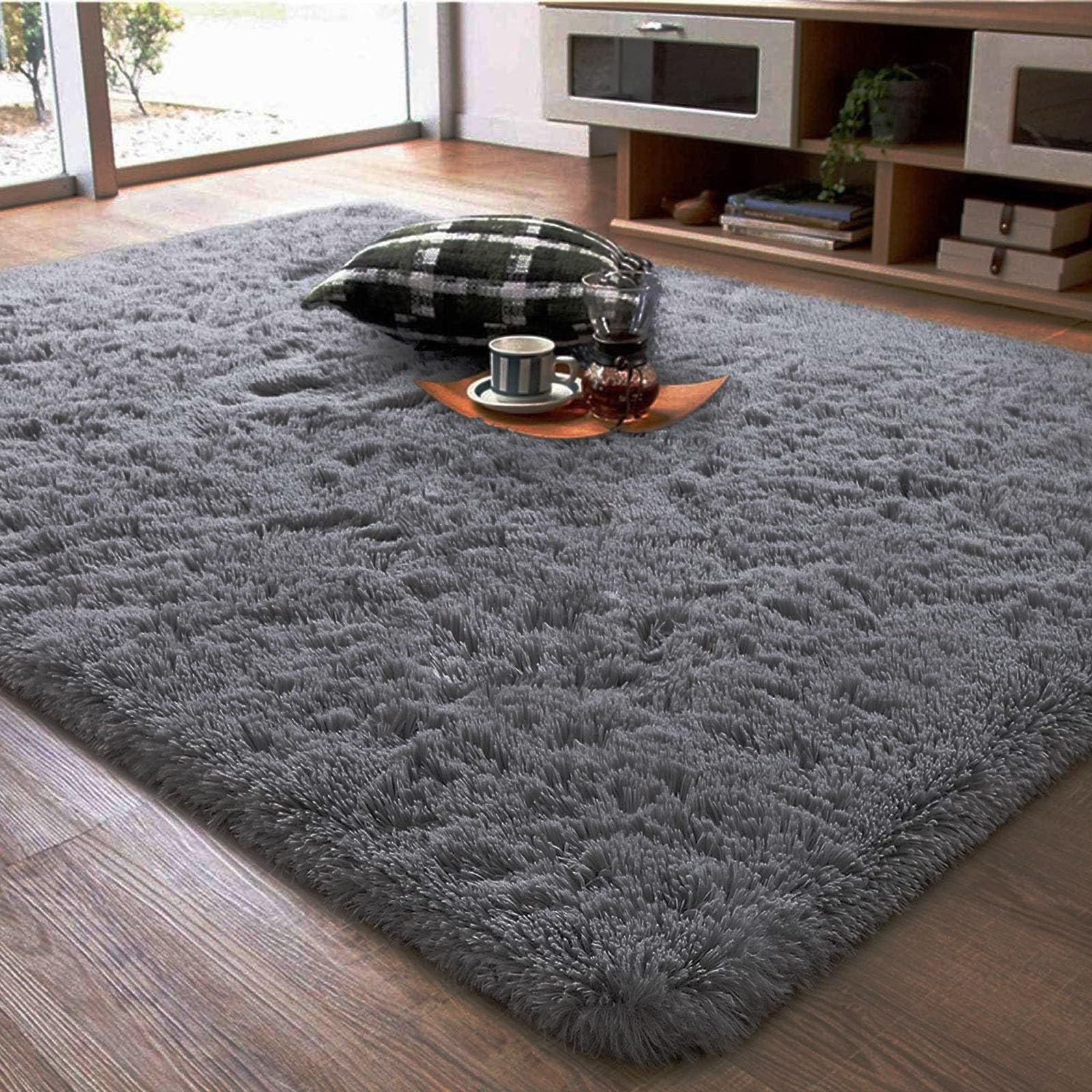 Vloerkleden Voor Slaapkamer 170 x 200 cm Shaggy, Hoogpolig, Antislip, Zacht, Eenkleurig, Wasbaar Shaggy Tapijten Pluche Slaapkamer Vloerkleed Voor Woonkamer, Slaapkamer, Grijs