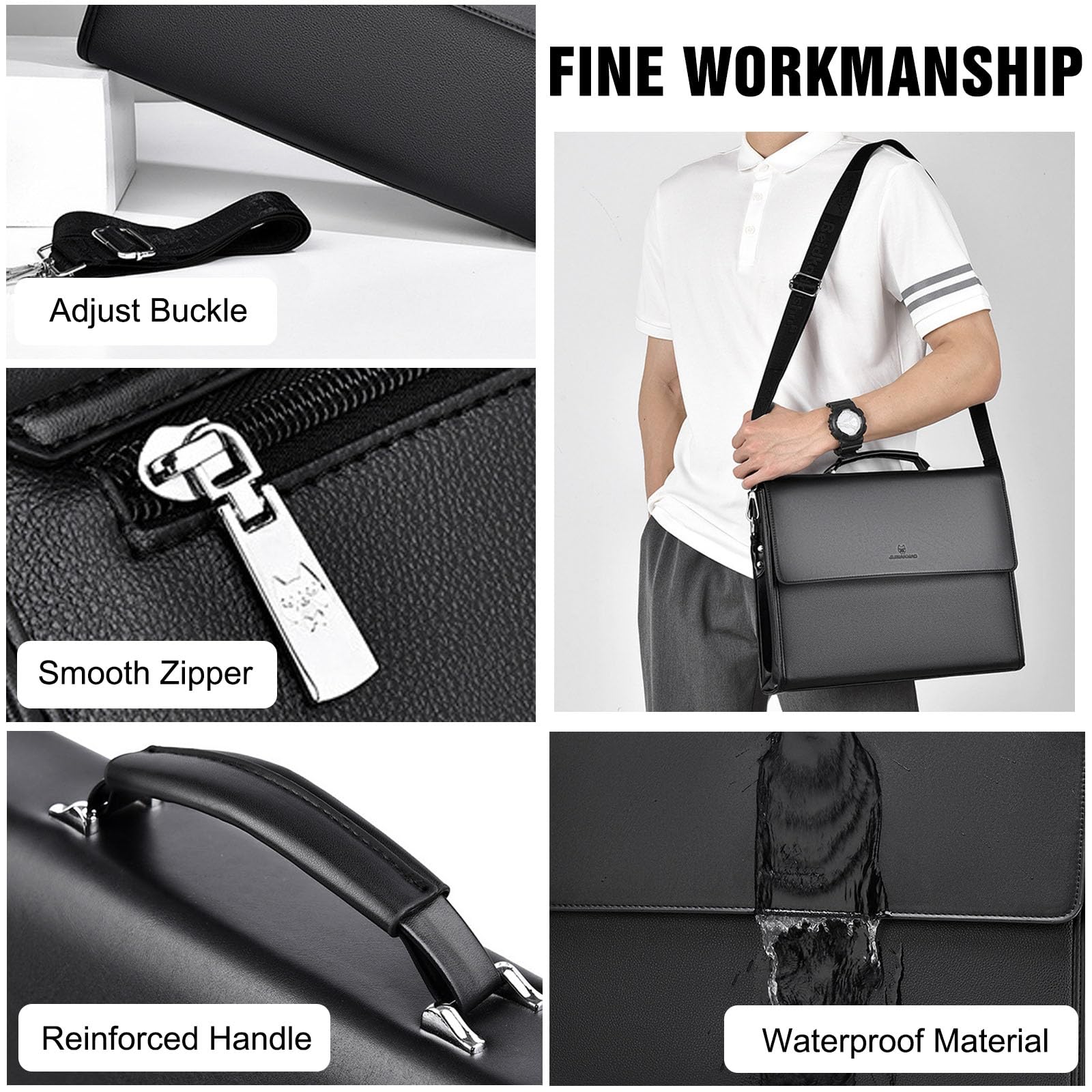 FANDARE Maletín Hombres Portafolios Bolsos Bandolera PU Cuero Bolsas de mano para 12.9 Pulgada Laptop Bolsa de Mensajero Bolso de Hombro Business Bolsa de Mano para Viaje Negocio Messenger Bag