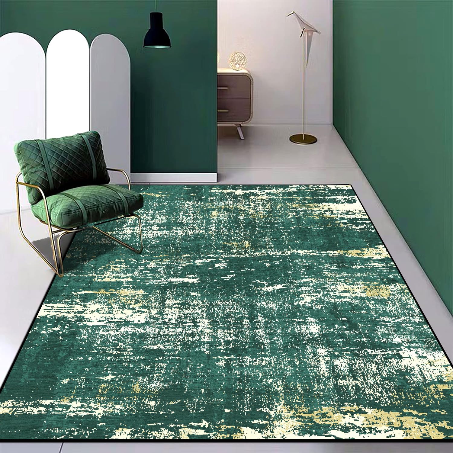 Jiyuhang Area Rugs for Living Room 120 x 170 cm, Green Yellow Beige Abstract ...