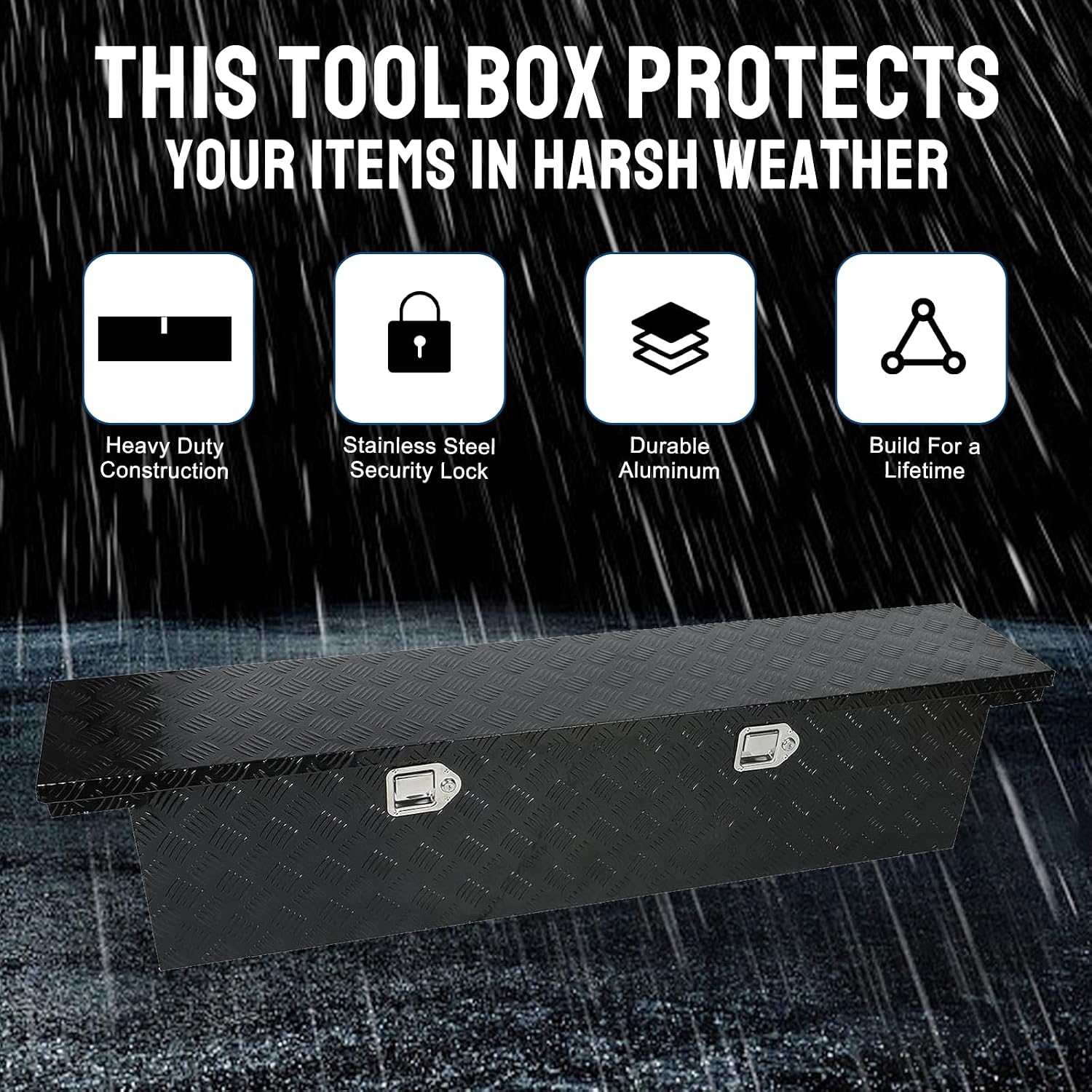 63 Inch Truck Bed Tool Box Aluminum Trailer Storage Box for Truck Bed Pickup RV Trailer,Waterproof Truck Generator Storage Box with Lock Keys-63 x 12.2 x 11.8 inch,Black