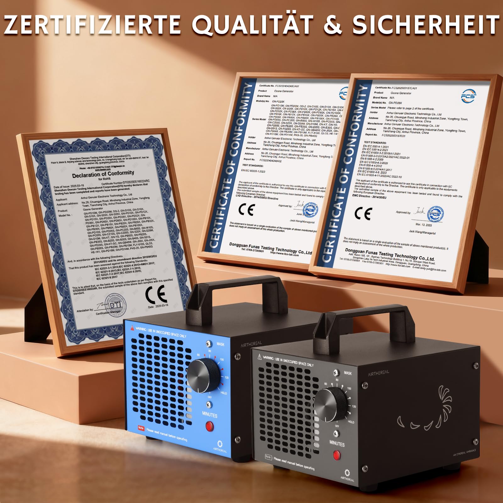 Airthereal MA5K Ozongenerator & Geruchsentferner mit 120-Minuten-Timer | Leichtes Design für Räume bis 185m². Ideal gegen Rauch, Tiergerüche & Schimmel in Auto, Keller oder Haus