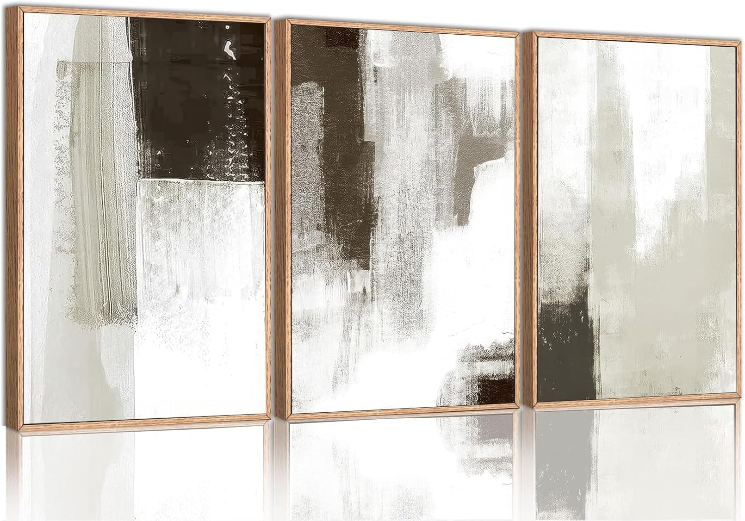 Yolbcdr Framed Abstract Wall Art Modern Painting Canvas Prints Set of 3 Minimalist Textured Aesthetic Pictures Contemporary Poster Artwork Wall Decor for Living Room Bedroom Office 16x24in Abstract-02 16"x24" Natural Framed