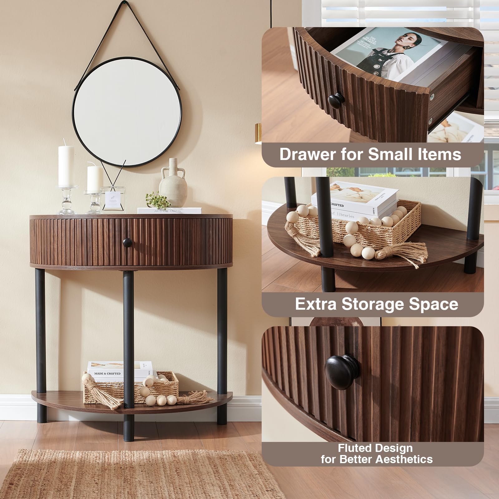Snapklik.com : Wnutrees Fluted Half Moon Console Table, Bohemia Small ...