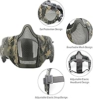 Vista 4 de Máscara de Airsoft con Gafas, Máscara de Malla Plegable de Media Cara con Protección para los Oídos para Paintball, Tiro, Cosplay, Juego CS