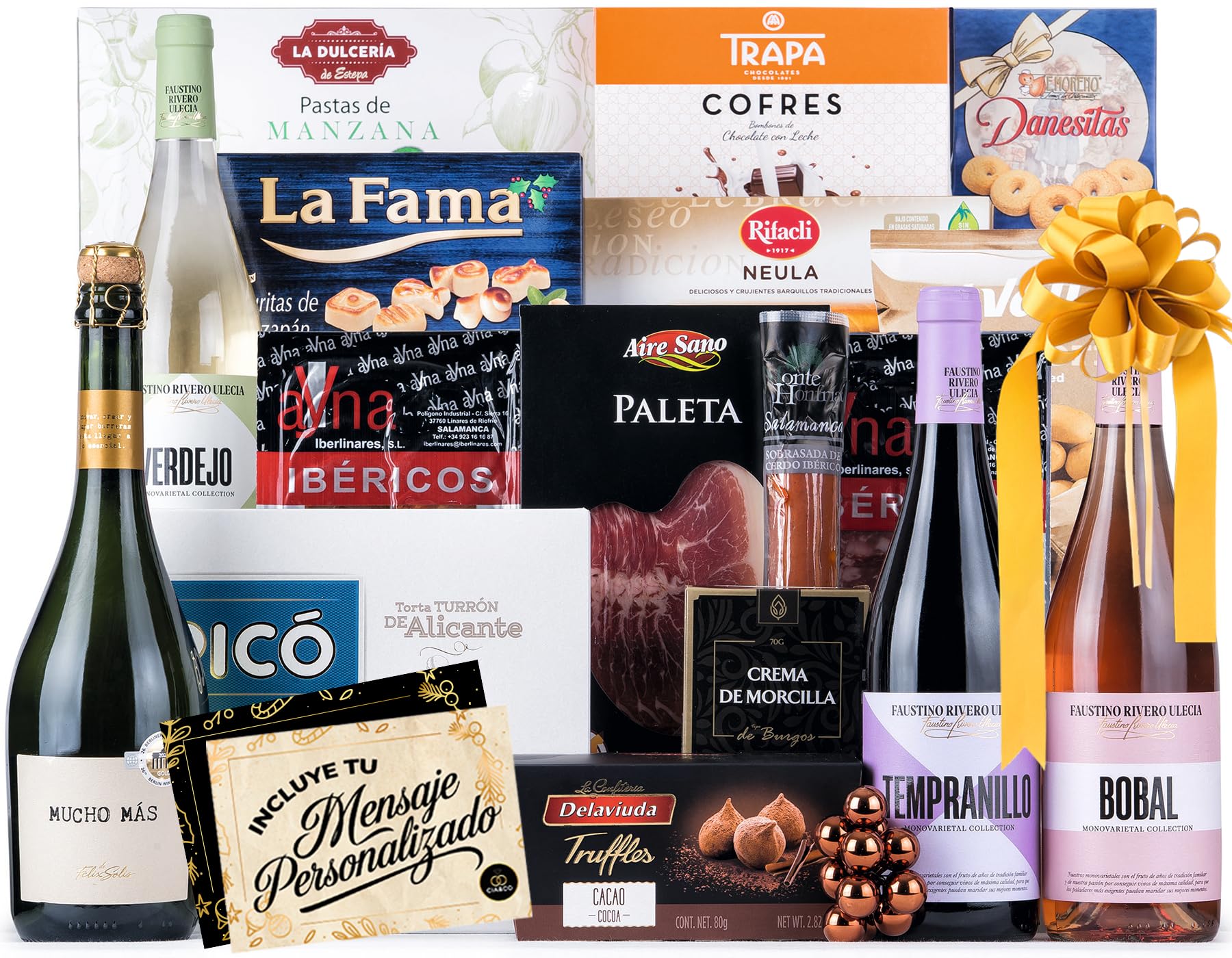 Cesta de Navidad con Ibericos de Bellota Gourmet 2025 (Lote 206) · Incluye Paleta Ibérica, Brut, Vinos Faustino, Dulces Selectos y Tarjeta Personalizable · Regalo Corporativo, Familiar o Personal