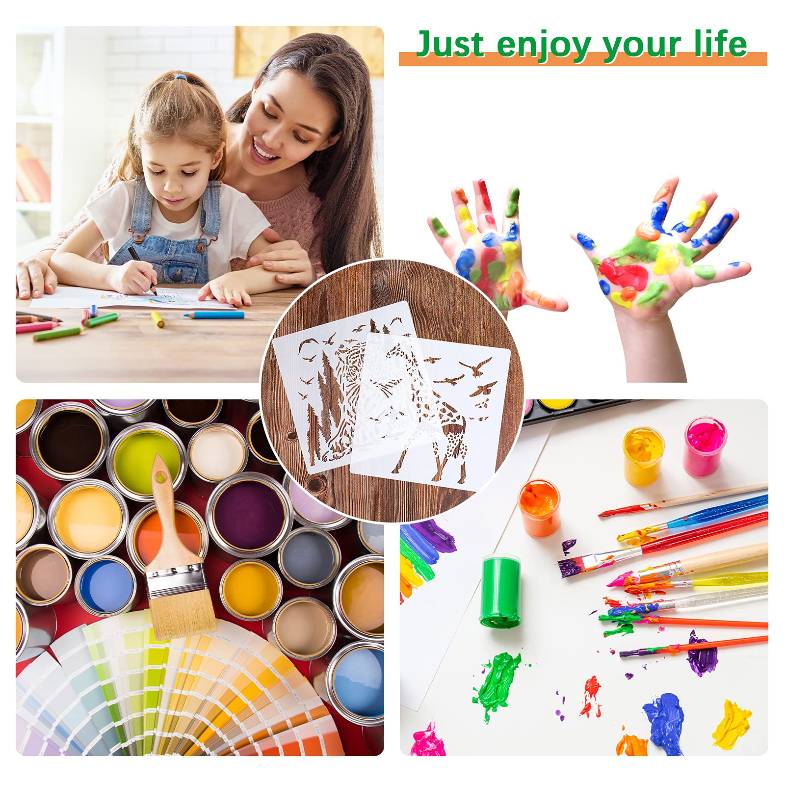 9 Pieces Animal Art Picture Drawing Stencils Reusable with Drawing Wax Paper, Animal Polyester Film Template for DIY Art Creation, Home Decor Engineering, Wall, Clothing, Wood, 7.87 * 7.87 inch 3