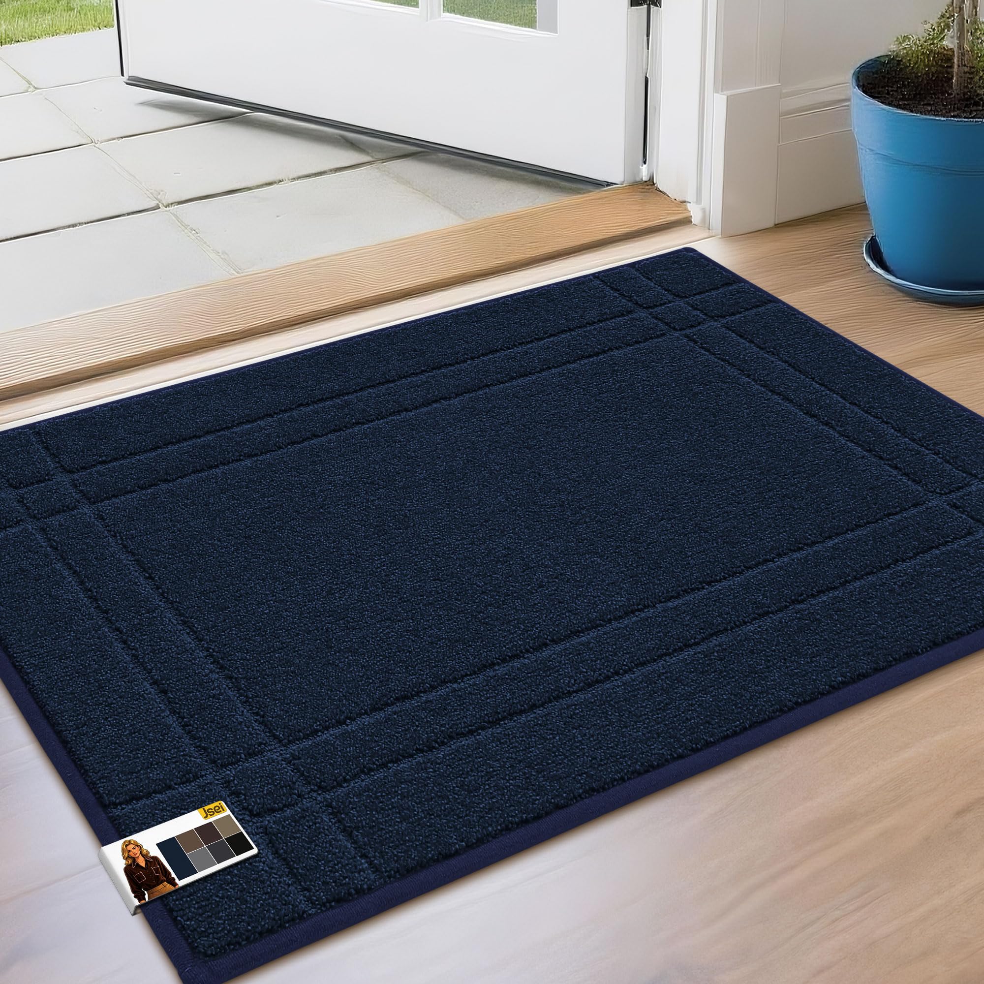 JSEI Tappeto Antisporco per Interni 50x 80 cm, Tappeto di Benvenuto Antiscivolo Lavabile in Lavatrice per Cani - per Ingresso, Porta d'Ingresso e Corridoio, Blu Navy