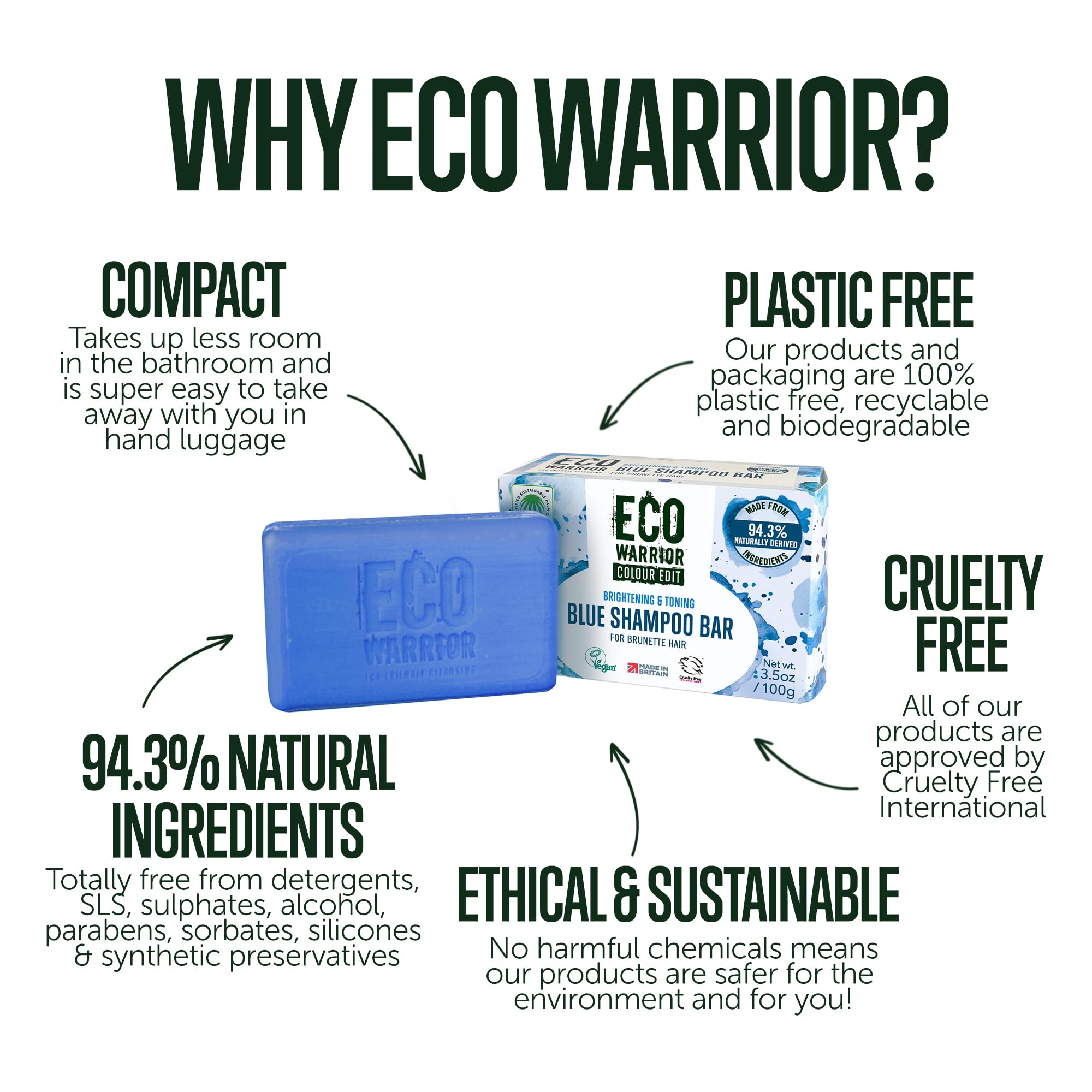 Eco Warrior Blue Shampoo Bar for Brunette Hair 100g, 100 g (Pack of 1) - Image 4