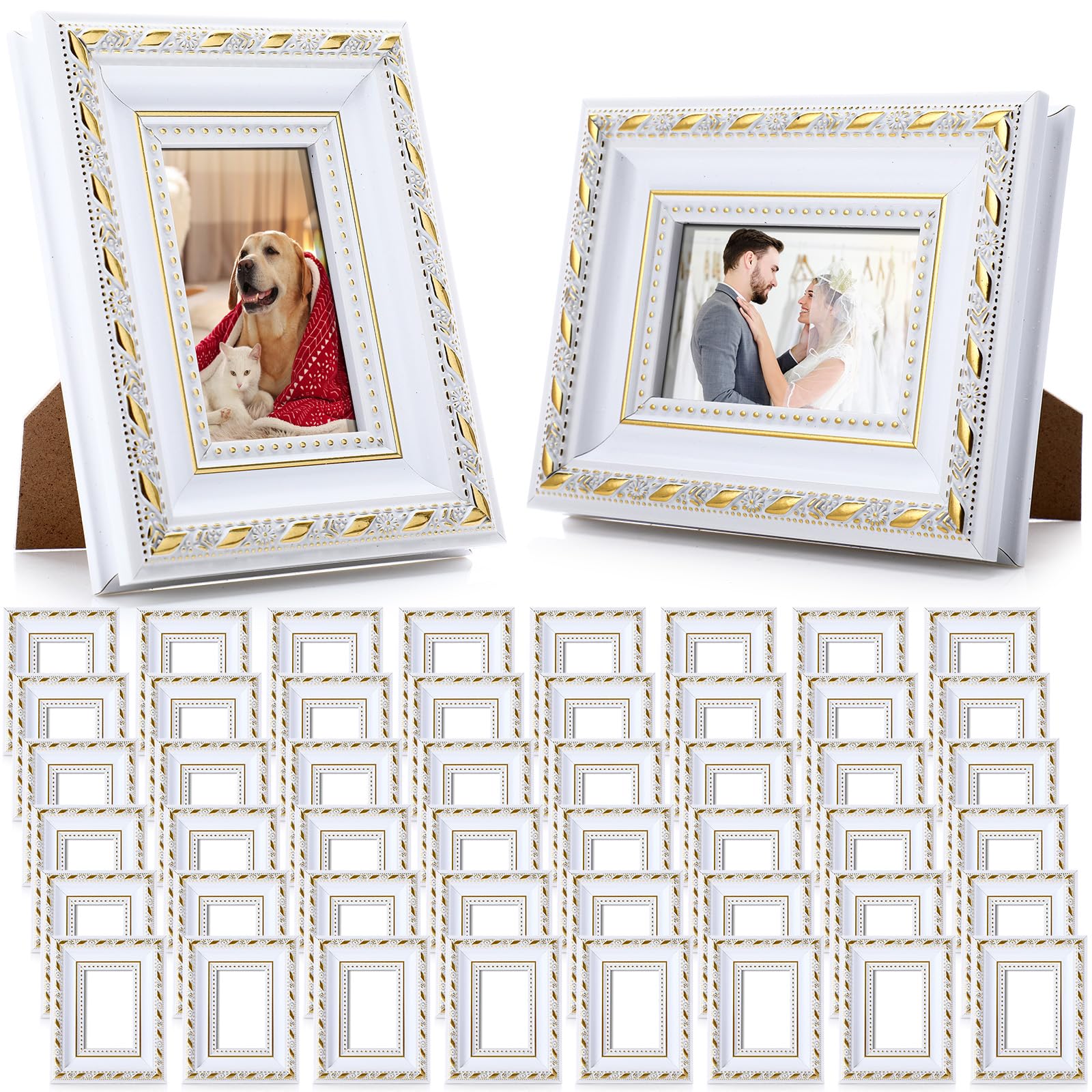 48 Pcs 2 x 3 Inch Small White Picture Frames Bulk Mini Vintage Antique Ornate Retro Baroque Photo Frames with Backboard for Wall Hanging Tabletop Home Decor Wedding Christmas Display