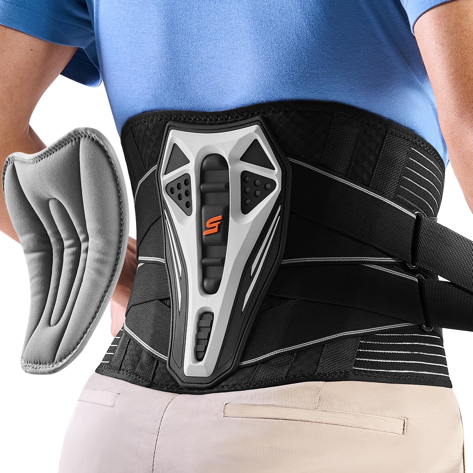 SueStar Lendenwirbelstützgürtel – Verstellbare Rückenbandage mit 3D Passform & abnehmbarem Polster. Haltungskorrektor für Damen & Herren bei Rückenschmerzen, Büro, Fahren, Fitness