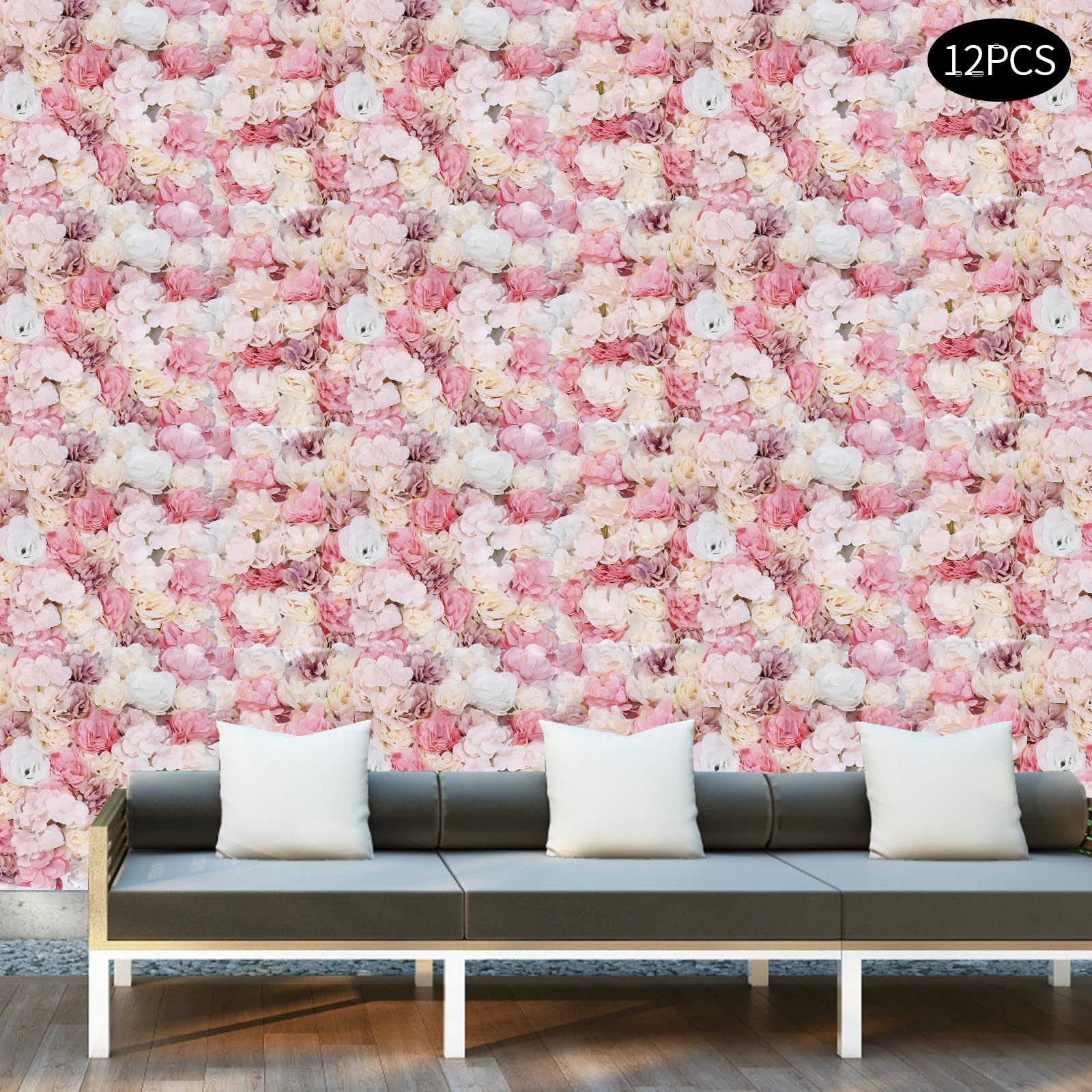 12 Stück Künstliche Blumenwand Hintergrund Hochzeit 40x60cm | Seidenstoff, Wandpaneele, Wanddeko Blumen, für Hochzeit, Valentinstag, Zuhause,Hintergrunddekoration