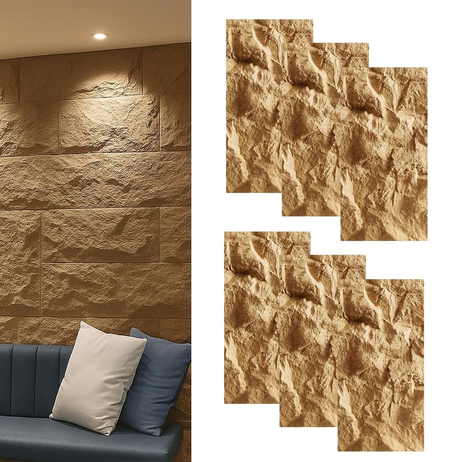 Paneles de Pared con Efecto Piedra de 6 Piezas PU - 120x60cm