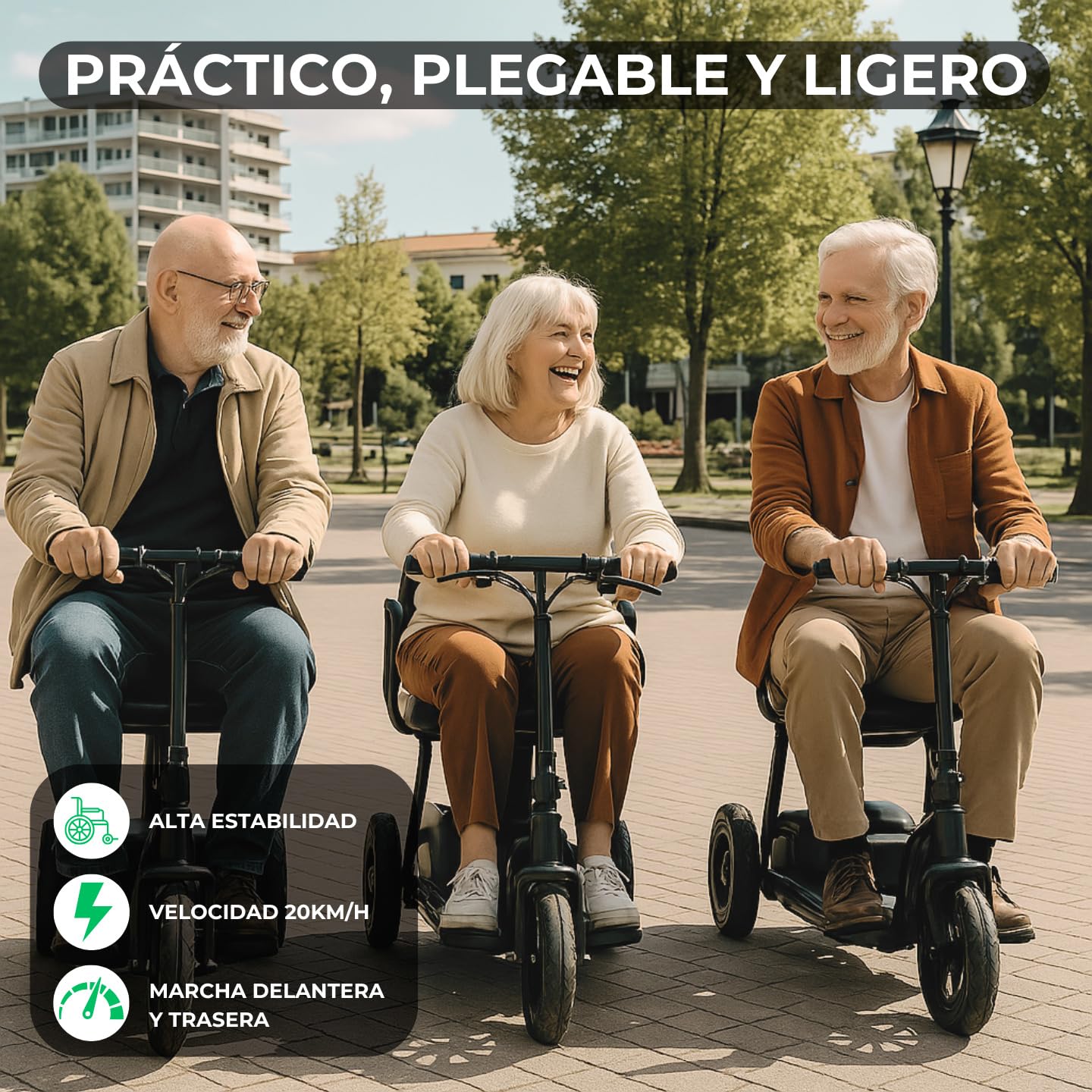 Silla de Ruedas Eléctrica - Scooter Eléctrico Adulto Plegable Auton 45Km Doble Motor 350W Todo Terreno - Minusválidos Ligero - Movilidad Reducida - Triciclo Eléctrico Plegable Ergonómico | CAREWAY