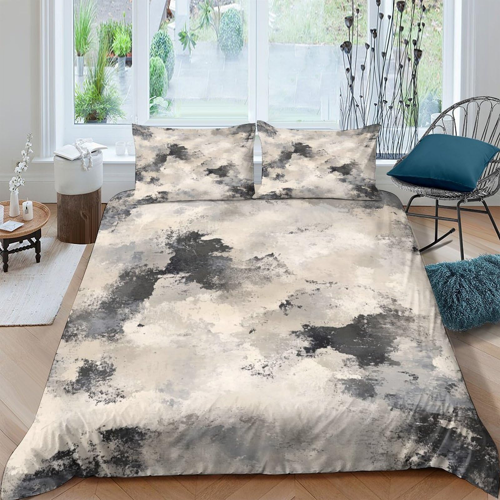 GPLZQXKJNH 3D Printed Watercolor Ink Cloud Duvet Cover Set Microfiber Soft Breathable Abstract Bedding Set with 2 Pillowcases for Bedroom Home Decor Single（135x200cm）