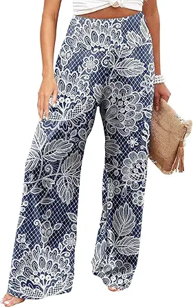 JZC Women's Palazzo Lounge Pants Stretchy Wide Leg Casual Pants Comfy High Waist Flowy Pants S-3XL
