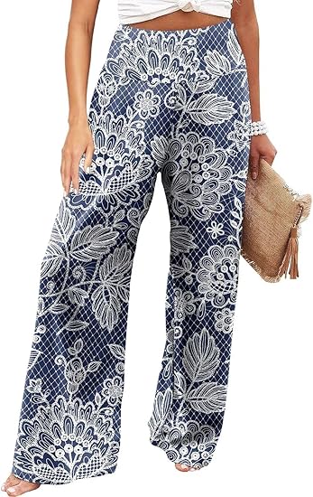 JZC Women's Palazzo Lounge Pants Stretchy Wide Leg Casual Pants Comfy High Waist Flowy Pants S-3XL