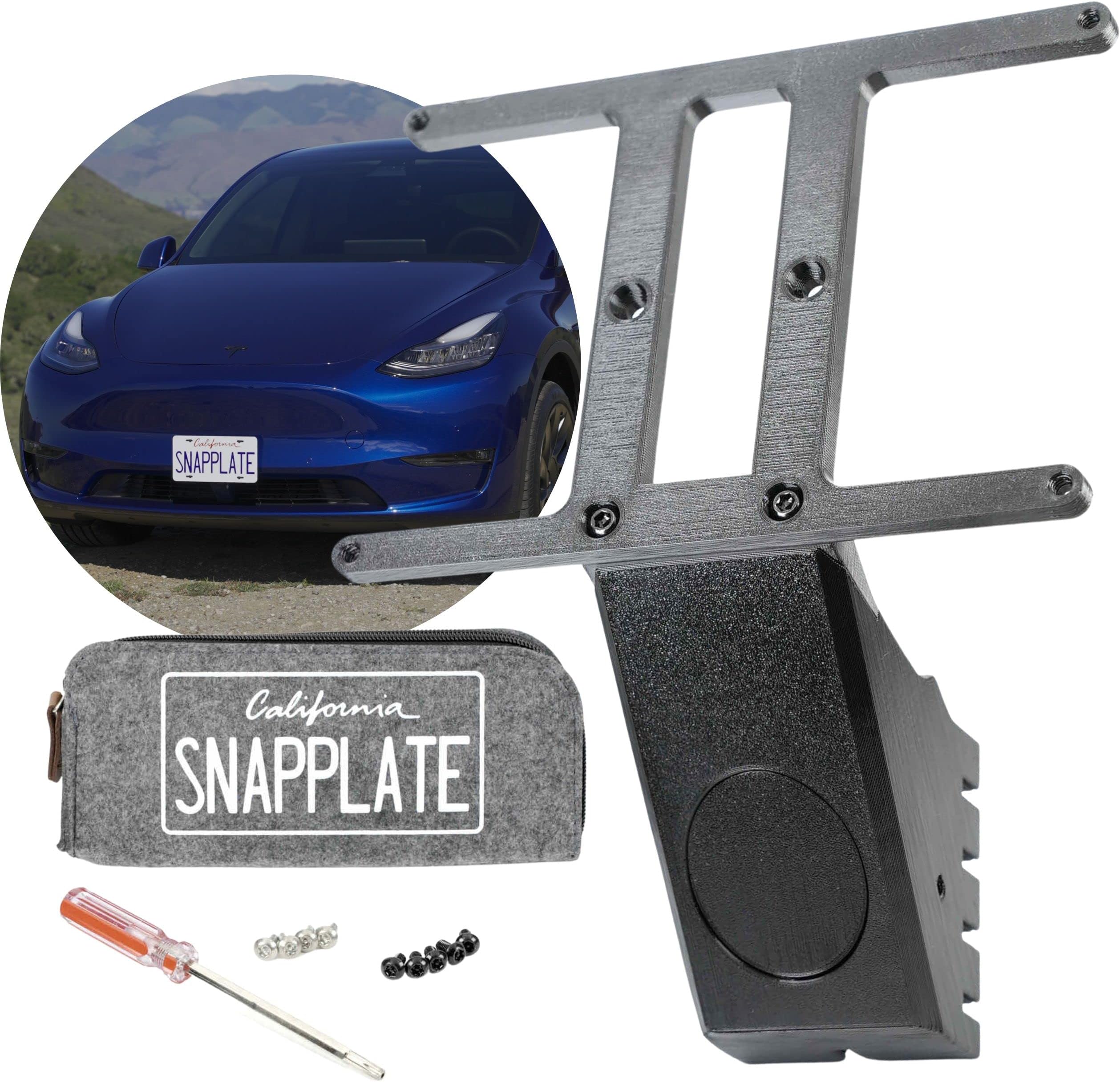 SnapPlate® (Model Y) - Removable, Height-Adjustable Front License Plate Mount for 2020-2022 Tesla Model Y - Fast, Easy, Grille-Safe Bracket